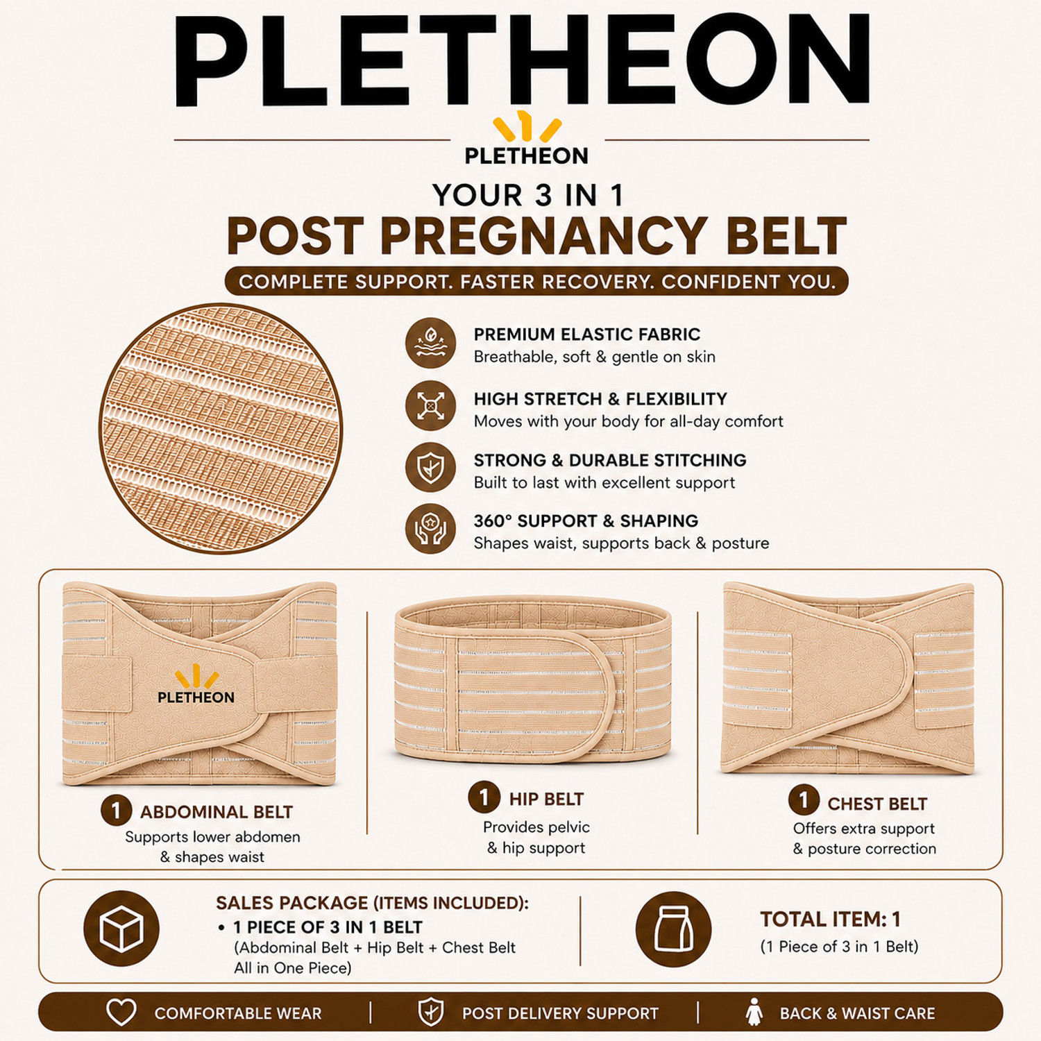 Image of PLETHEON post pregnancy maternity support belt after c section & normal delivery
