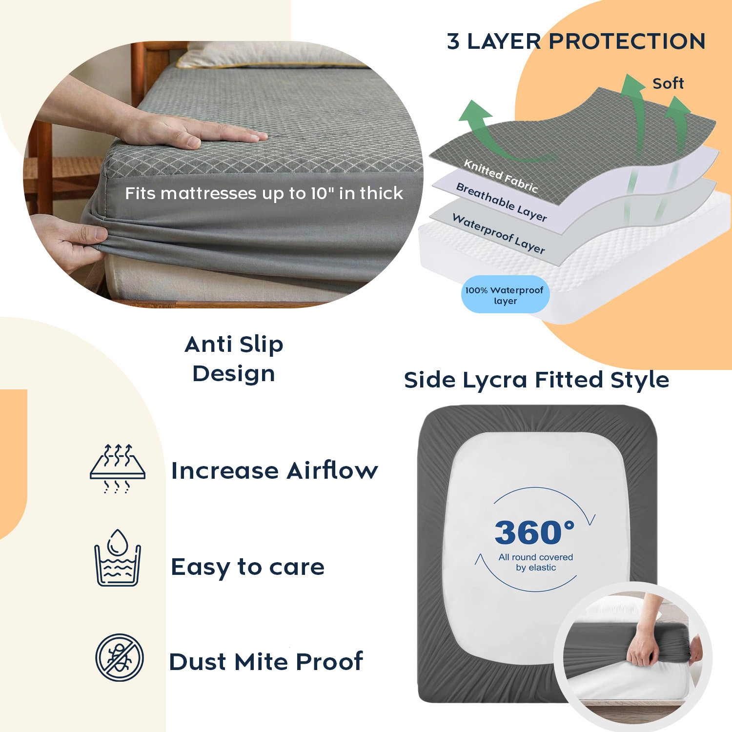 Image of AYKA Single Size Fitted Jacquard Waterproof, Breathable, Stretchable Mattress Cover