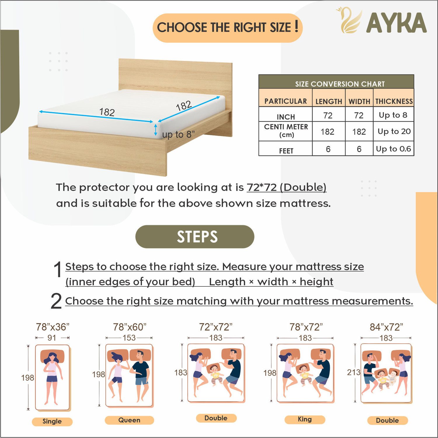Image of AYKA Double Size Fitted Cotton Waterproof, Breathable, Stretchable Mattress Cover