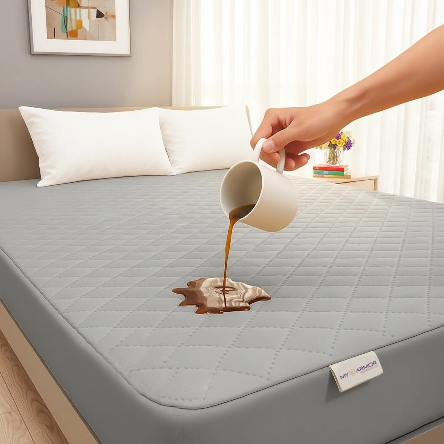 Image of MY ARMOR Queen Size Fitted Cotton Waterproof, Breathable, Stretchable Mattress Cover