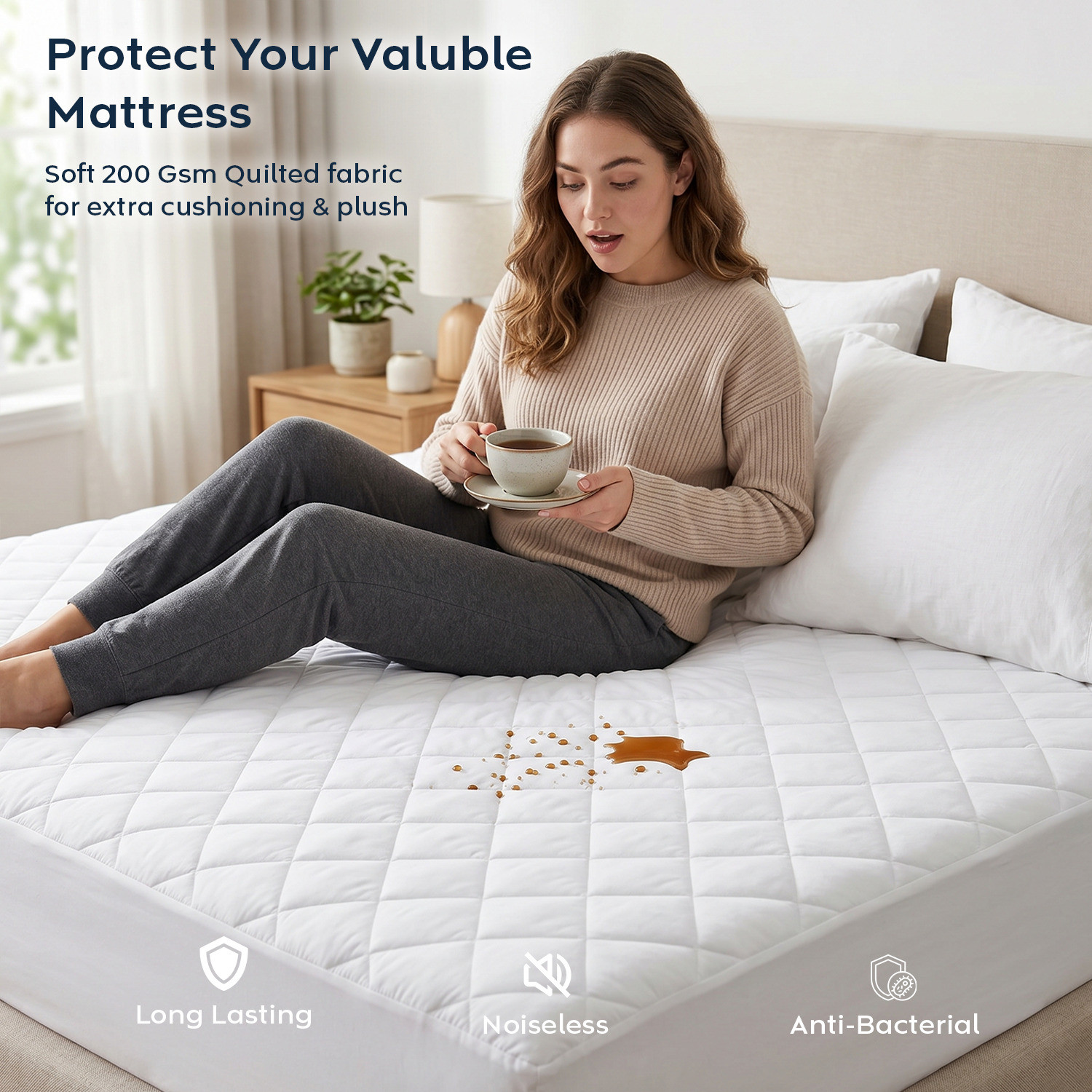 Image of compal Double Size Fitted Polycotton Waterproof, Breathable, Stretchable Mattress Cover