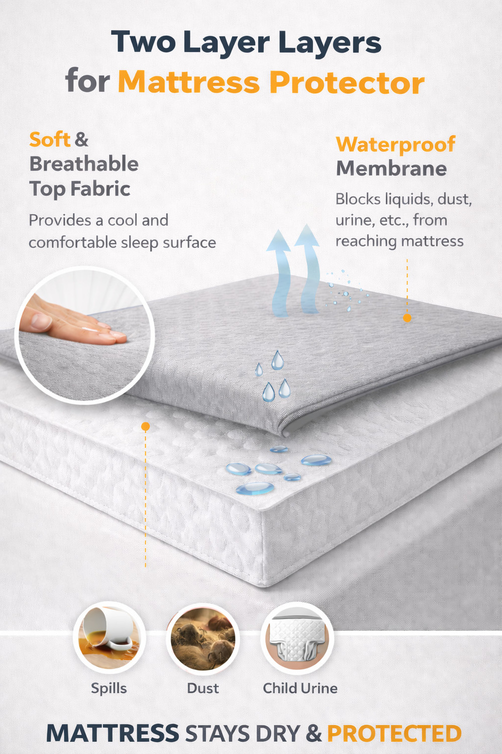 Image of KPS King Size Elastic Strap Cotton Waterproof Mattress Cover (78 cm x 72 cm, Grey)