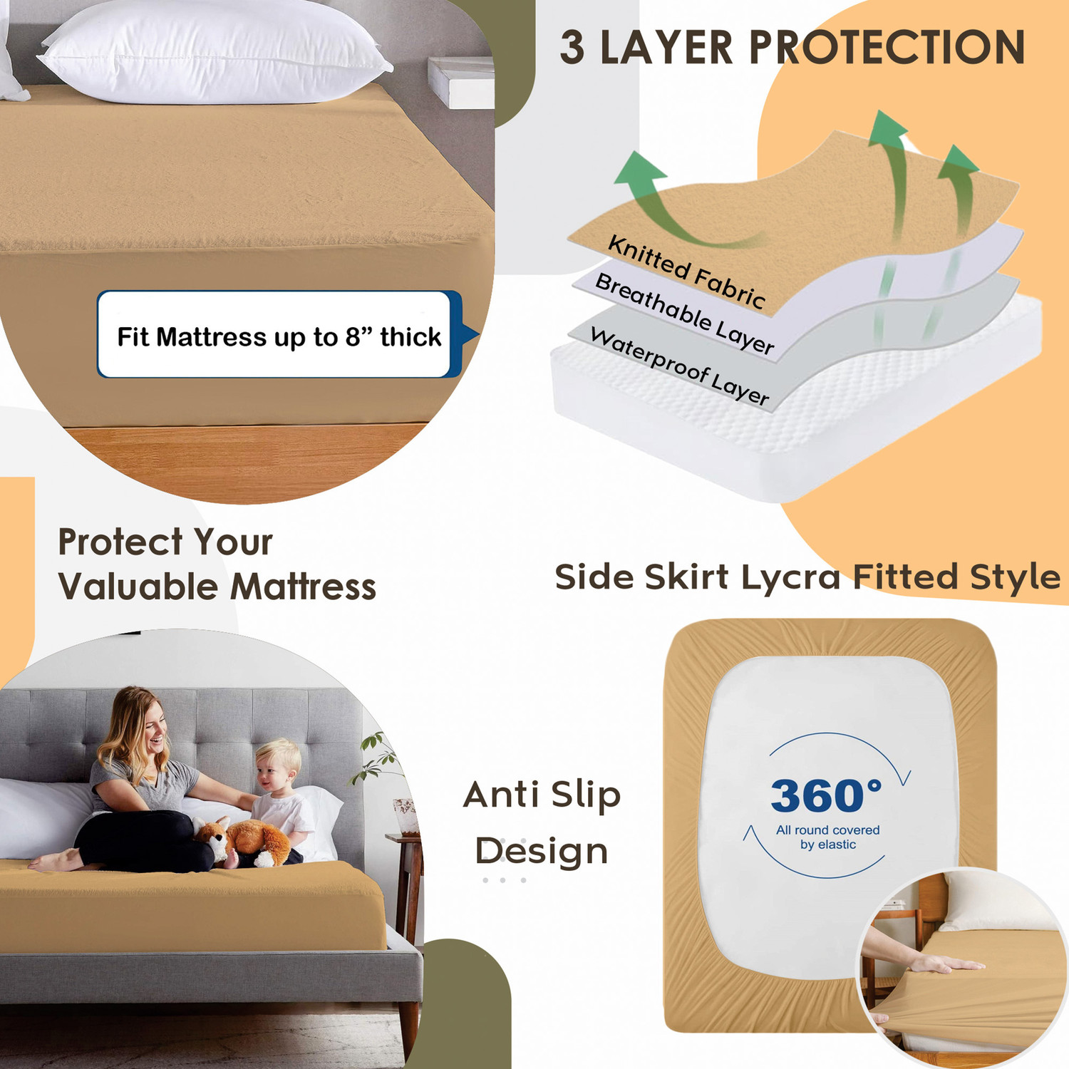 Image of AYKA Single Size Fitted Terry Cotton Waterproof, Breathable, Stretchable Mattress Cover