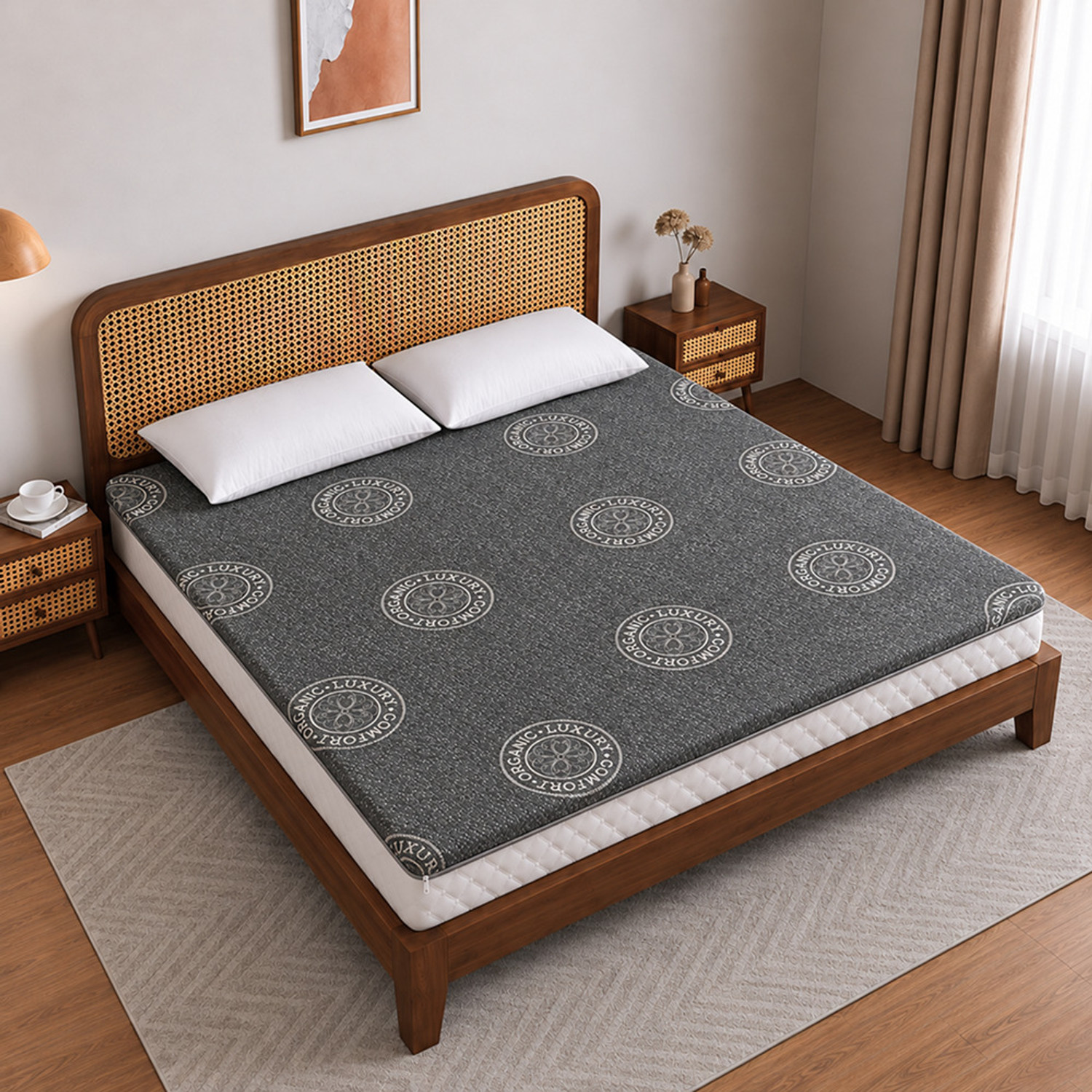 Image of VRIKSHH 2 inch (5.08 cm) Double Size HR Foam Mattress Topper (182.88 cm x 152.4 cm, Grey)