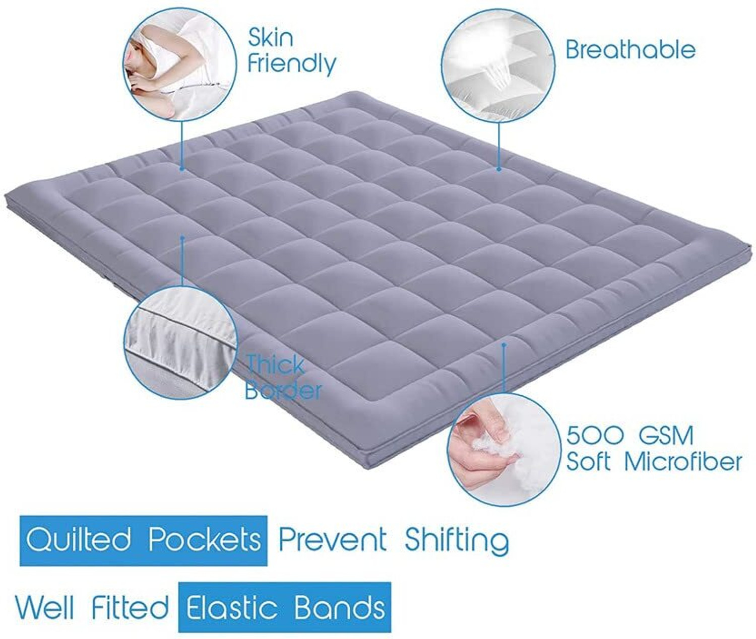 Image of Manavlivings 2 inch (5.08 cm) King Size Microfibre Breathable Mattress Topper