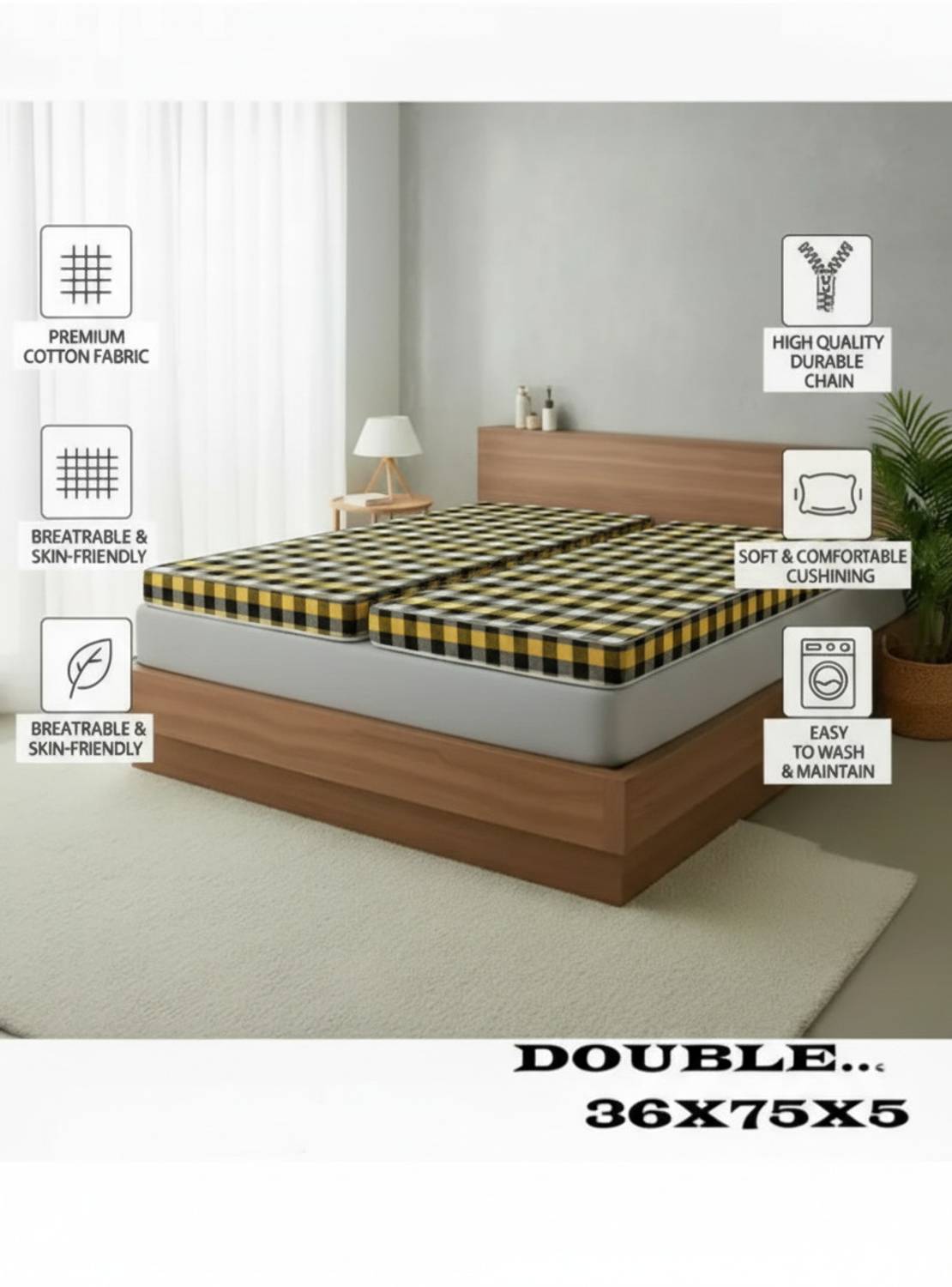 HAMTEX Double Size Zippered Cotton Mattress Cover - Image 5
