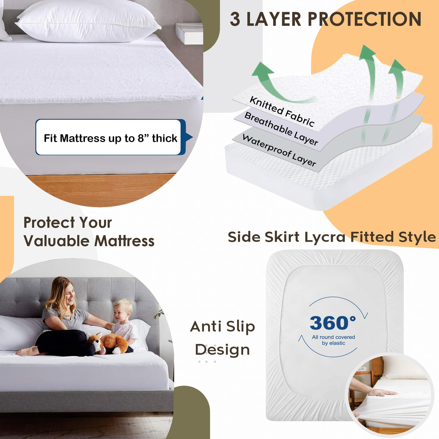 Image of AYKA Single Size Fitted Terry Cotton Waterproof, Breathable, Stretchable Mattress Cover