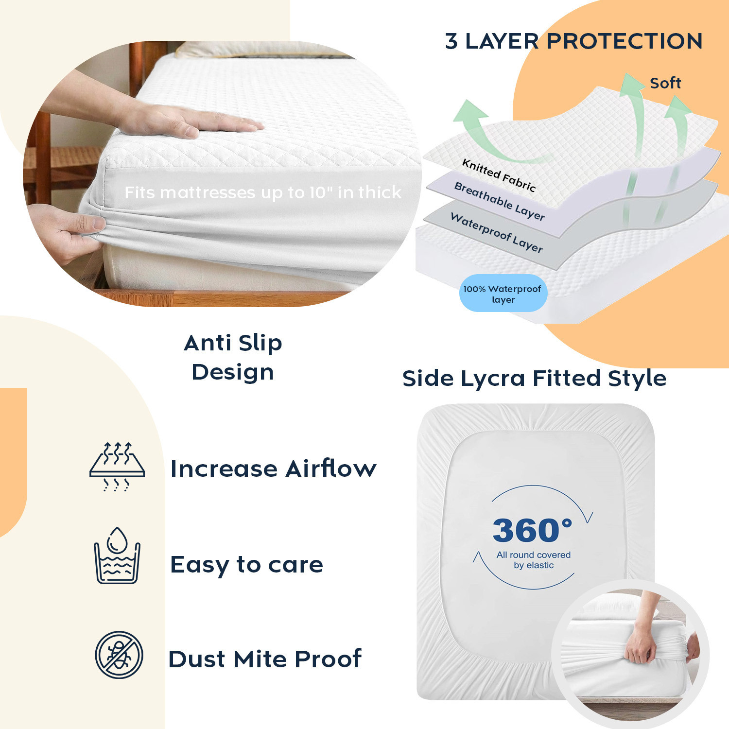 Image of AYKA Single Size Fitted Jacquard Waterproof, Breathable, Stretchable Mattress Cover