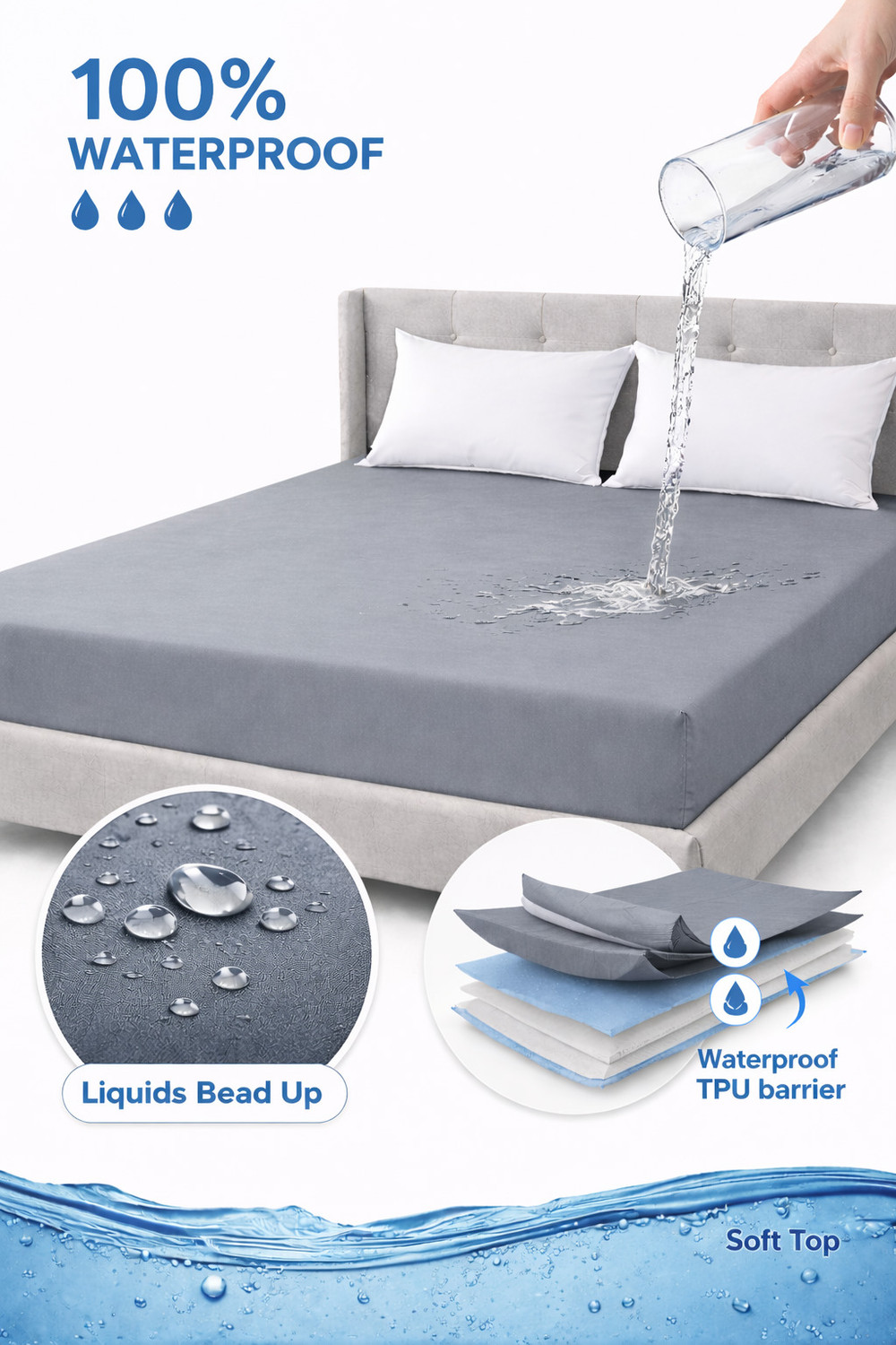Image of LABHAM King Size Fitted Cotton Breathable, Waterproof, Stretchable Mattress Cover