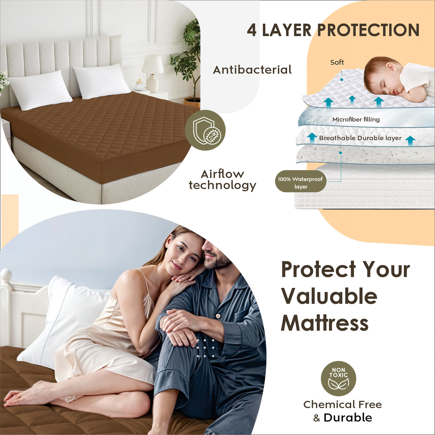 Image of AYKA Single Size Fitted Cotton Waterproof, Breathable, Stretchable Mattress Cover