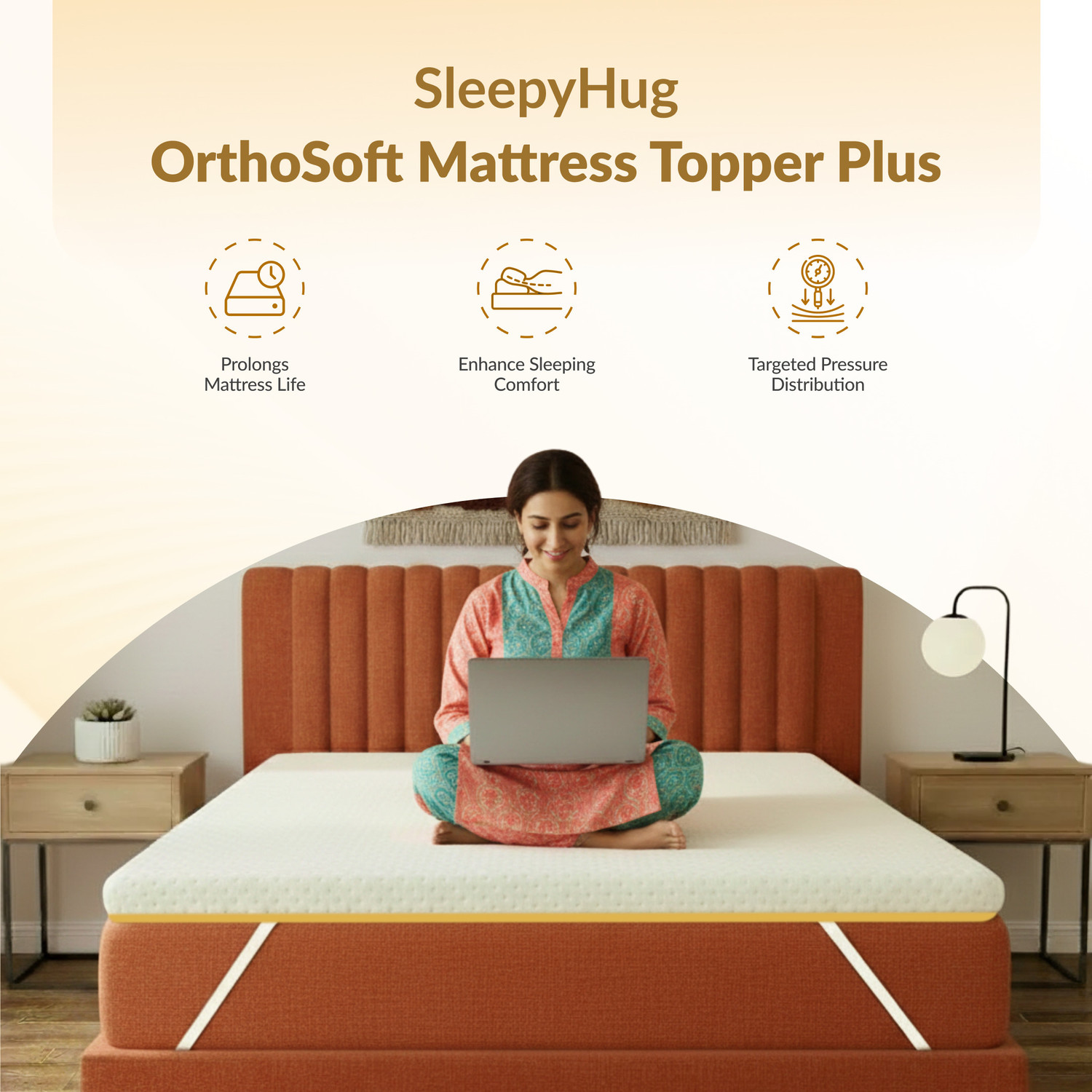 Image of SleepyHug 2 inch (5.08 cm) Queen Size Foam Breathable Mattress Topper