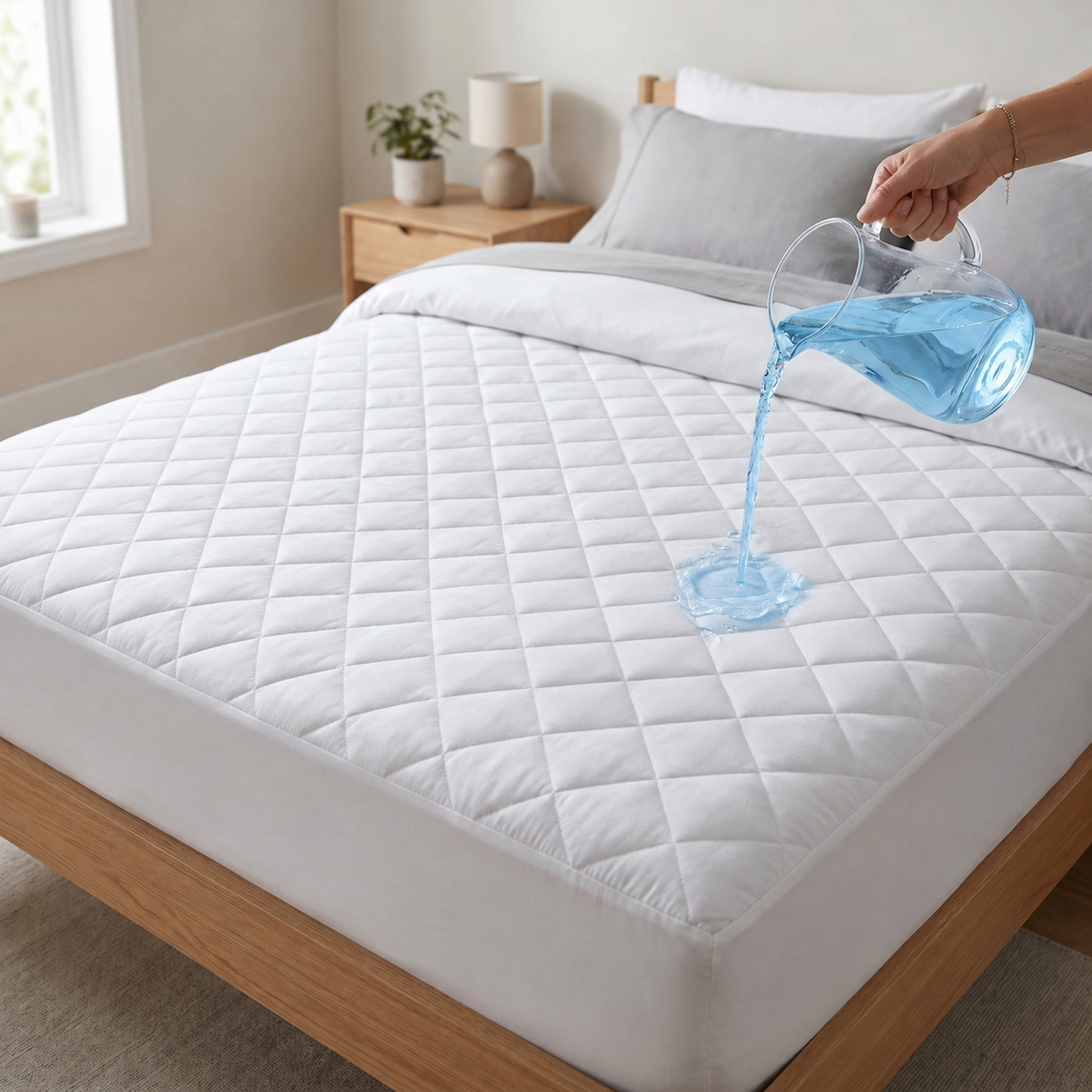 Image of compal Double Size Fitted Polycotton Waterproof, Breathable, Stretchable Mattress Cover