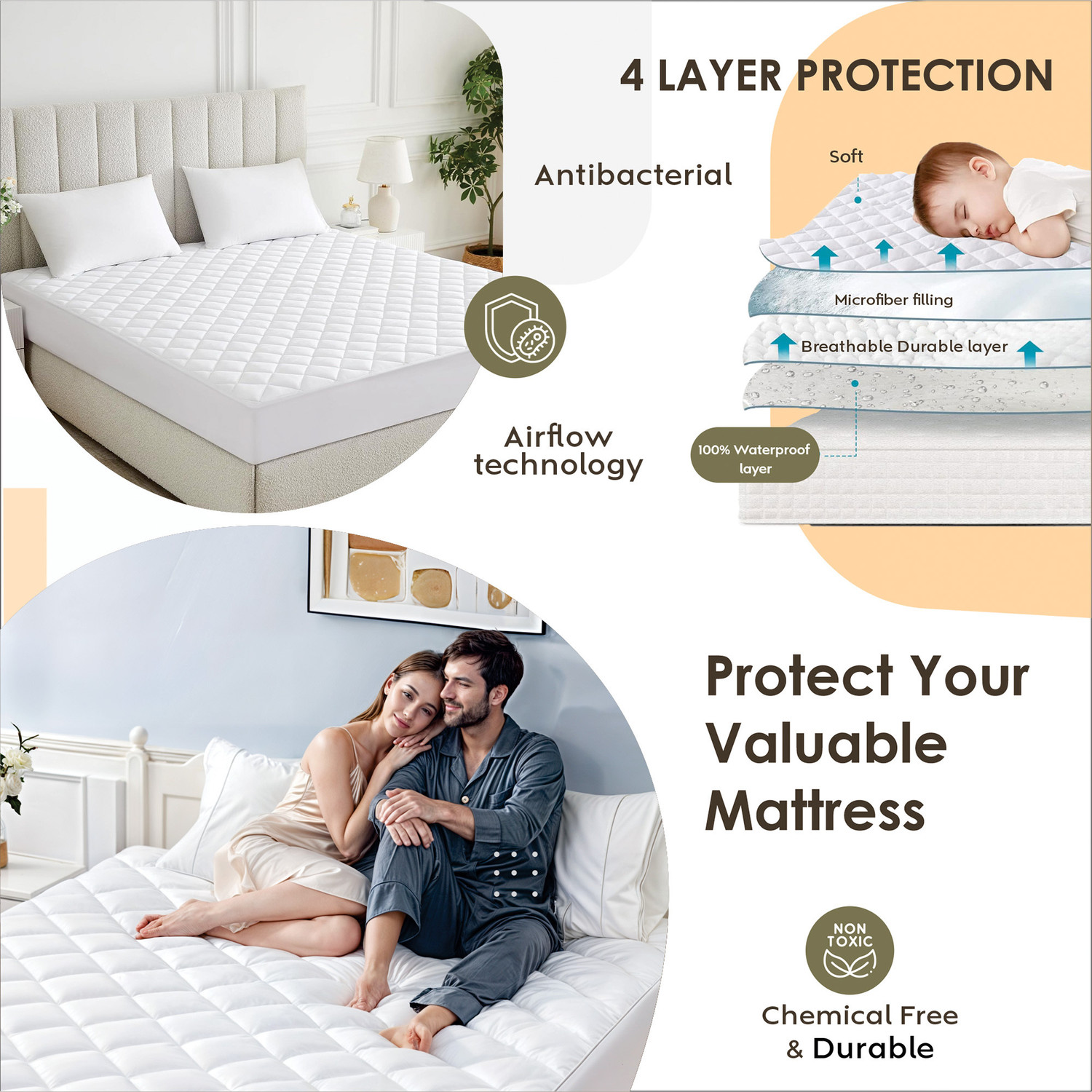Image of AYKA Single Size Fitted Cotton Waterproof, Breathable, Stretchable Mattress Cover