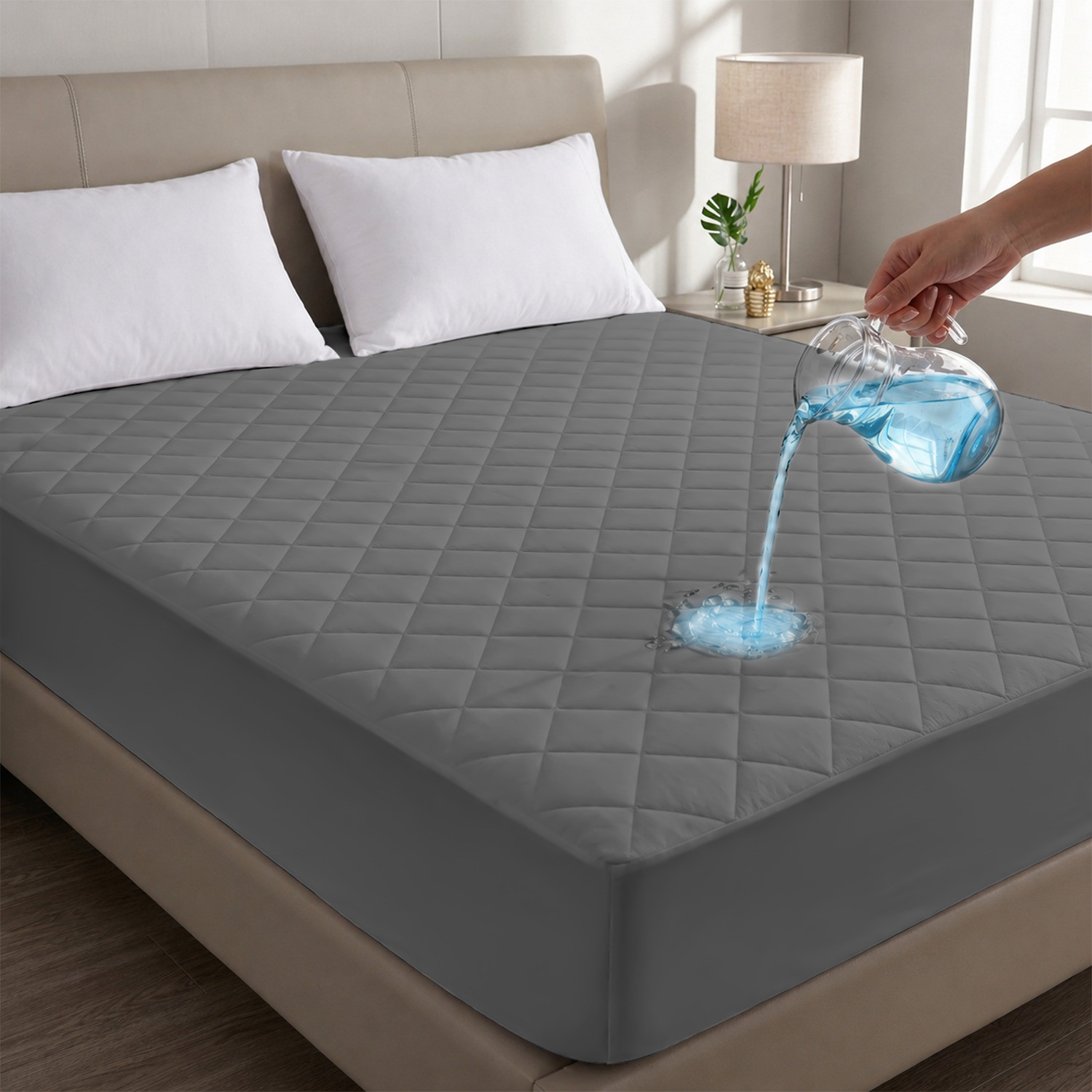 Image of compal Double Size Fitted Polycotton Waterproof, Breathable, Stretchable Mattress Cover