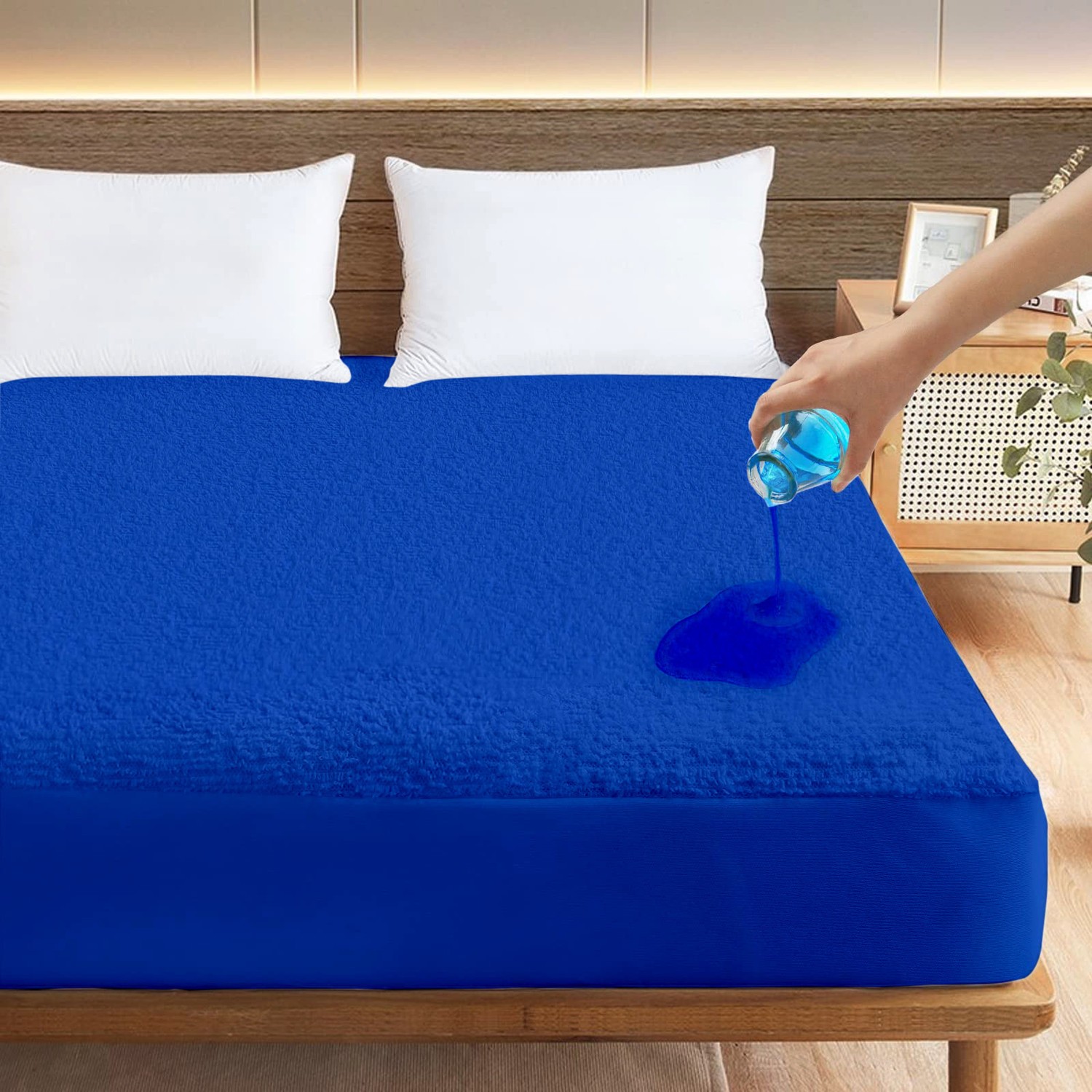 Image of AYKA Single Size Fitted Terry Cotton Waterproof, Breathable, Stretchable Mattress Cover