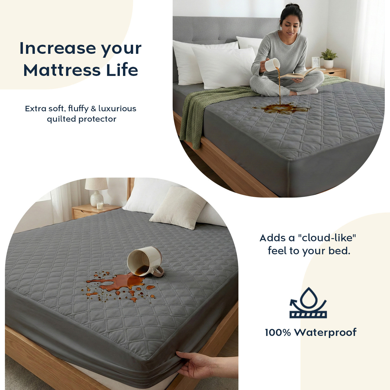 Image of AYKA Double Size Fitted Cotton Waterproof, Breathable, Stretchable Mattress Cover
