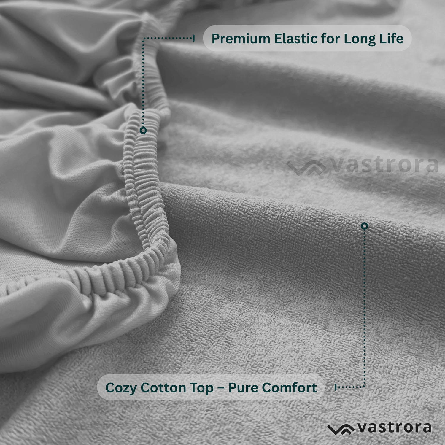 Image of Vastrora Double Size Fitted Terry Cotton Breathable, Stretchable, Waterproof Mattress Cover