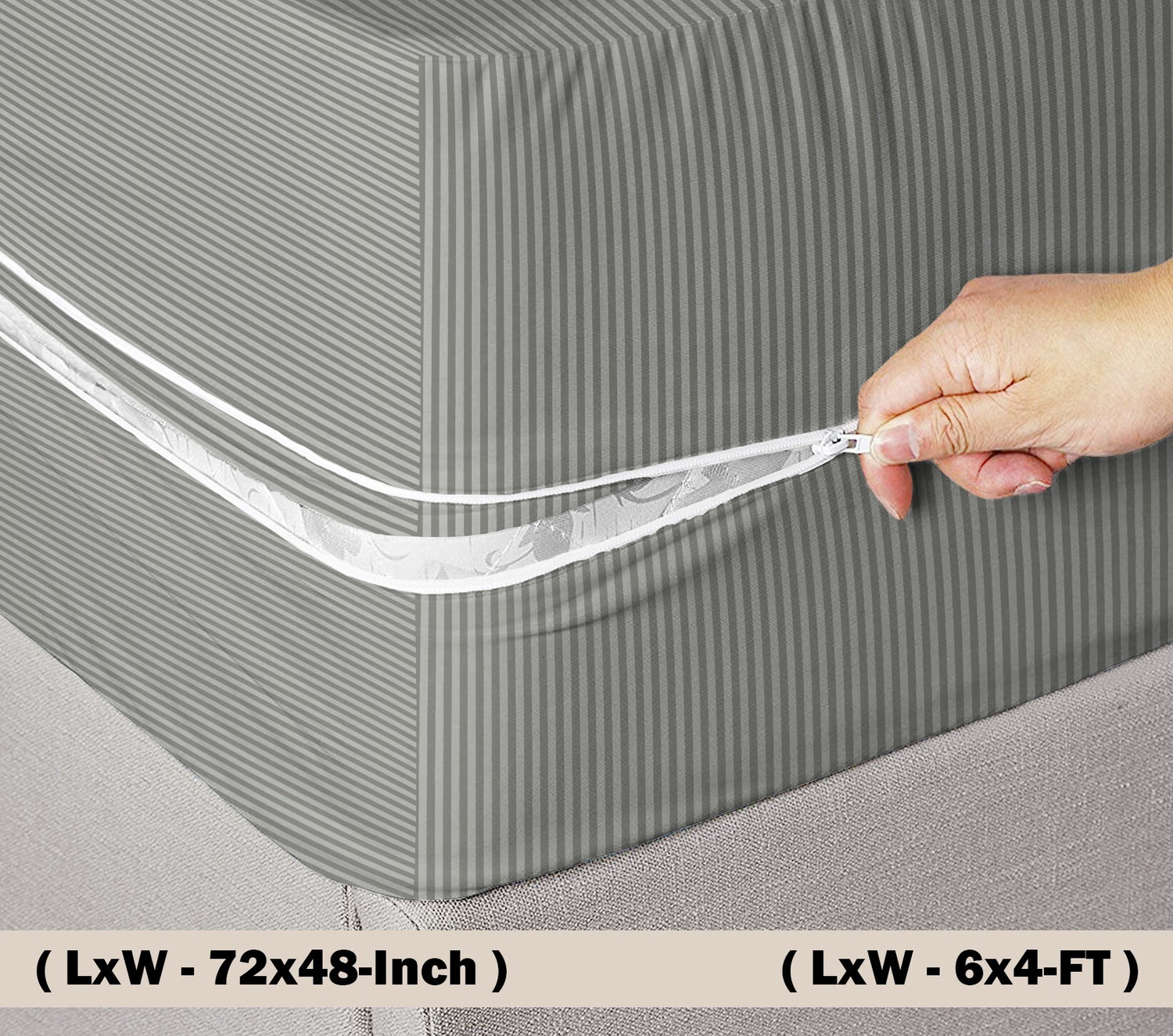 Image of VAS COLLECTIONS Queen Size Zippered Polycotton Breathable Mattress Cover (183 cm x 122 cm, Grey)