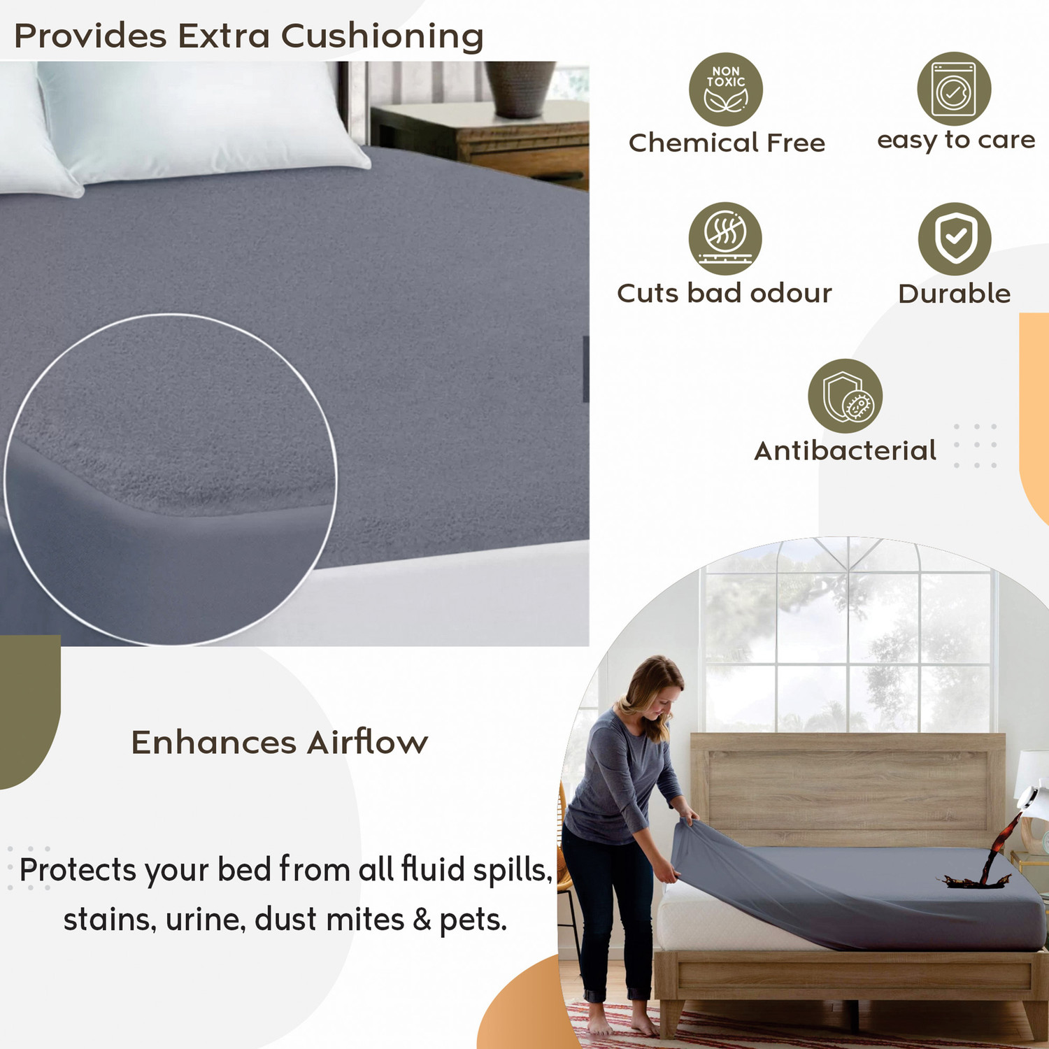 Image of AYKA Single Size Fitted Terry Cotton Waterproof, Breathable, Stretchable Mattress Cover