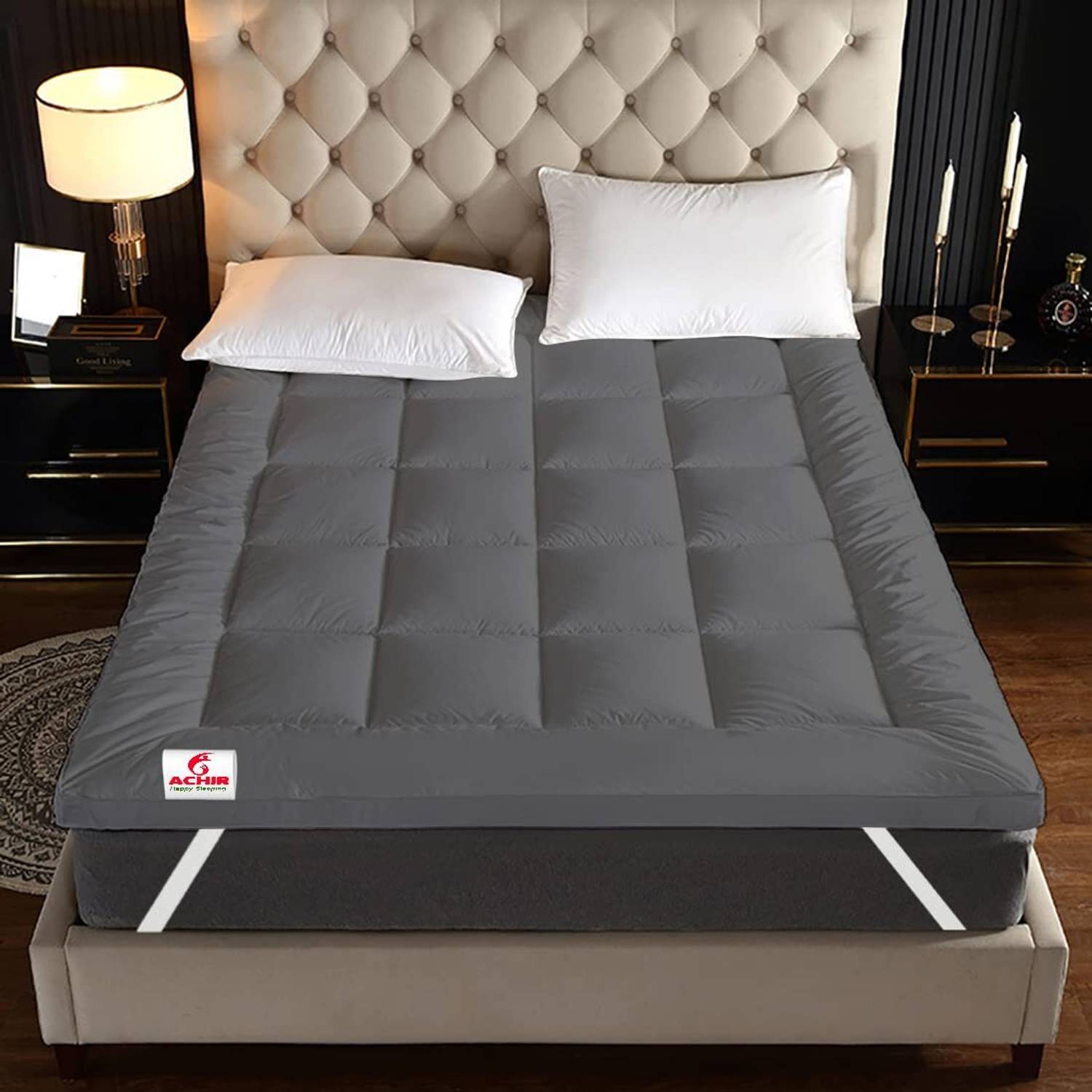 ACHIR 2 inch (5.08 cm) Queen Size Microfibre Breathable Mattress Topper