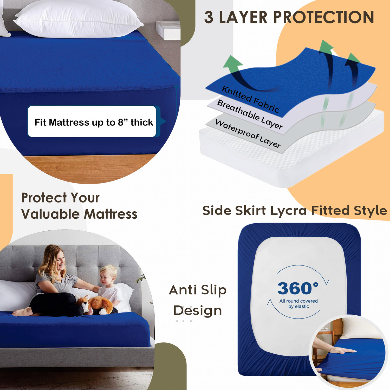 Image of AYKA Single Size Fitted Terry Cotton Waterproof, Breathable, Stretchable Mattress Cover