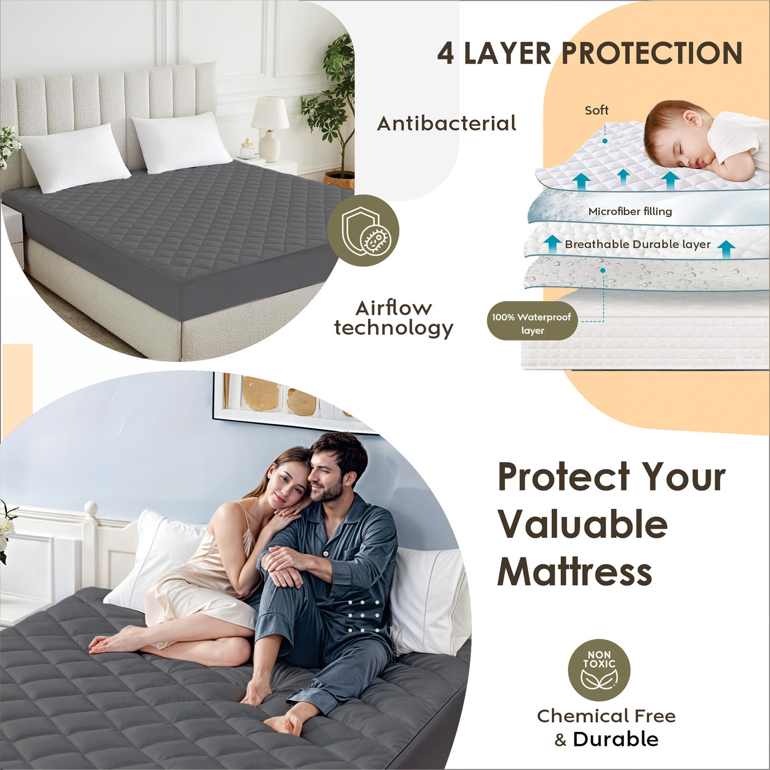 Image of AYKA Single Size Fitted Cotton Waterproof, Breathable, Stretchable Mattress Cover