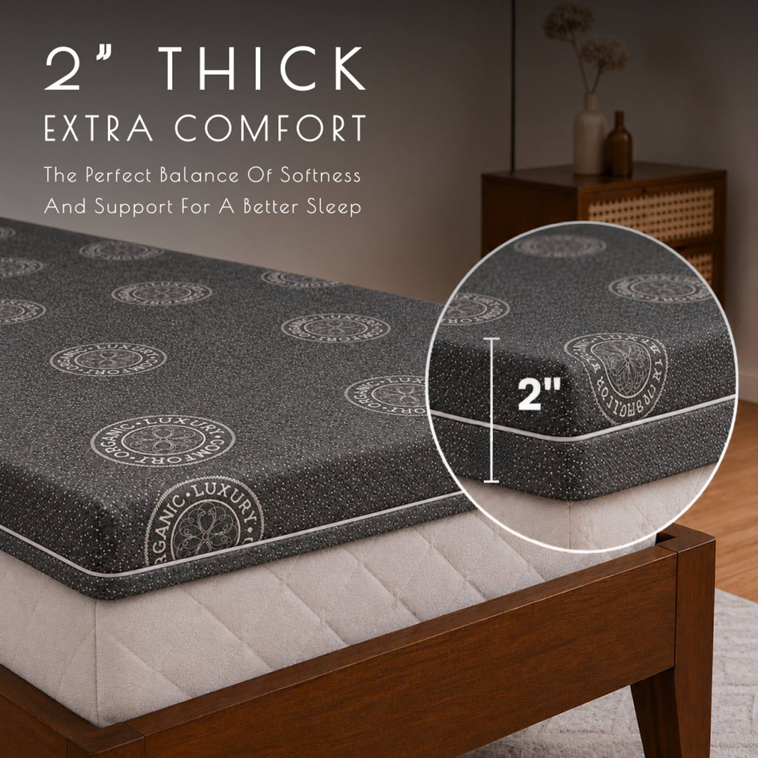 Image of VRIKSHH 2 inch (5.08 cm) Double Size HR Foam Mattress Topper (182.88 cm x 152.4 cm, Grey)