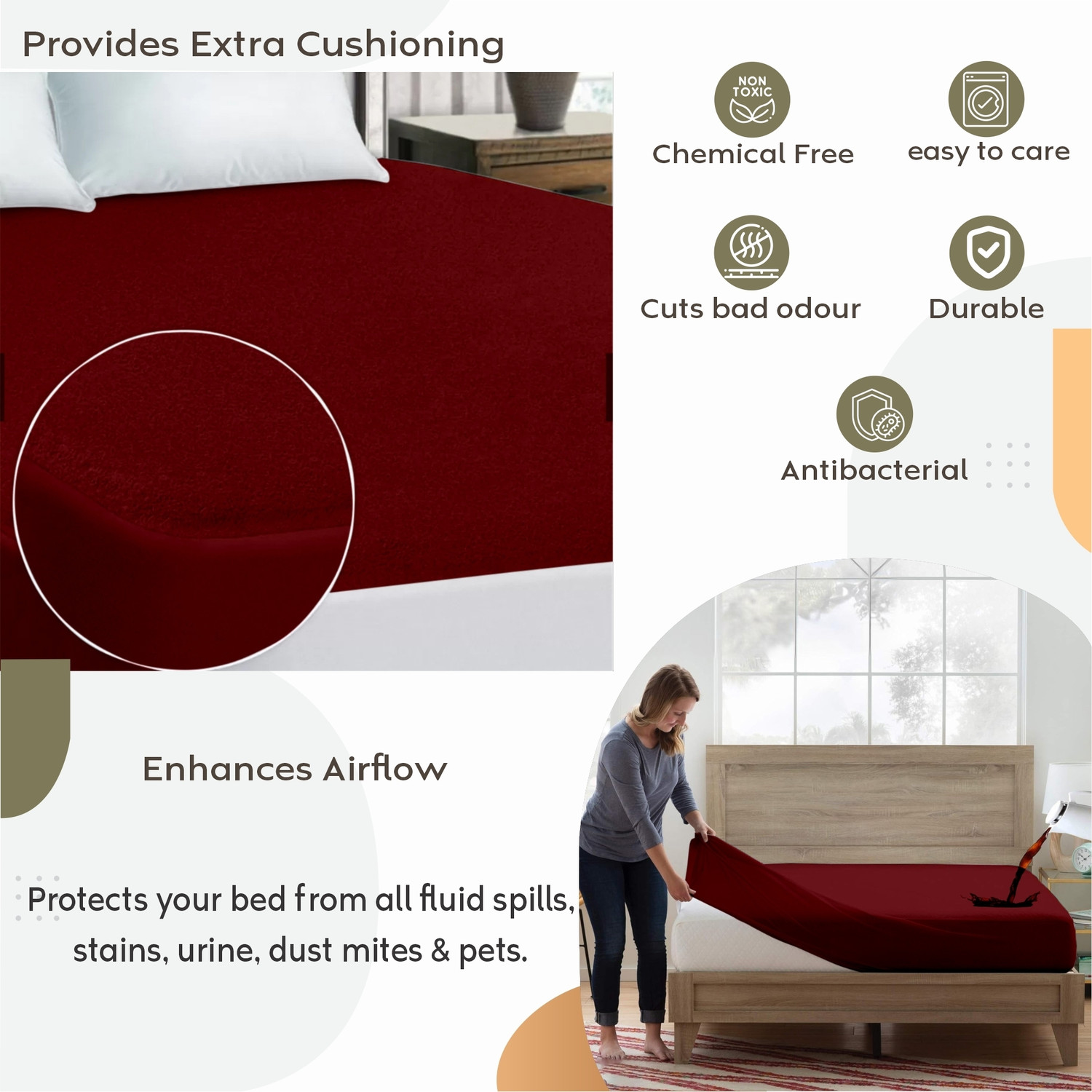 Image of AYKA Single Size Fitted Terry Cotton Waterproof, Breathable, Stretchable Mattress Cover