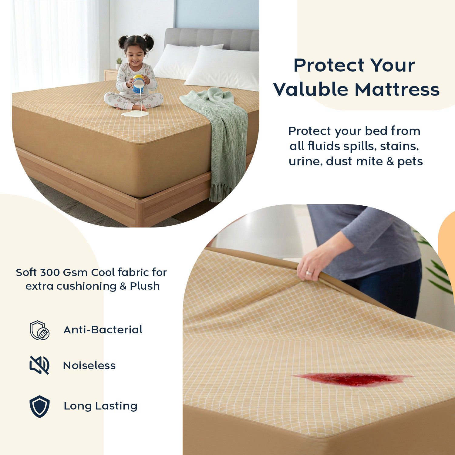 Image of AYKA Double Size Fitted Jacquard Waterproof, Breathable, Stretchable Mattress Cover