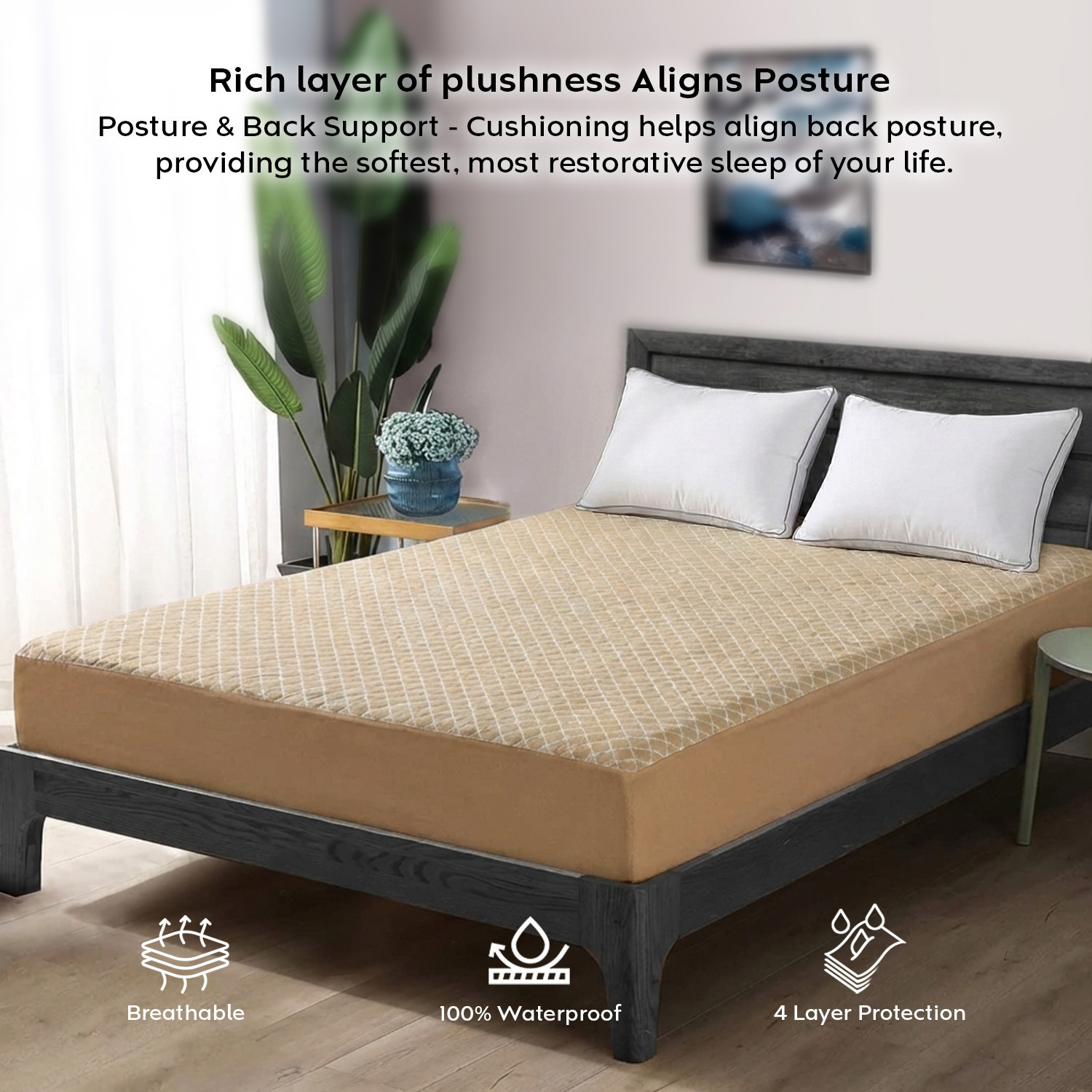 Image of AYKA Double Size Fitted Jacquard Waterproof, Breathable, Stretchable Mattress Cover