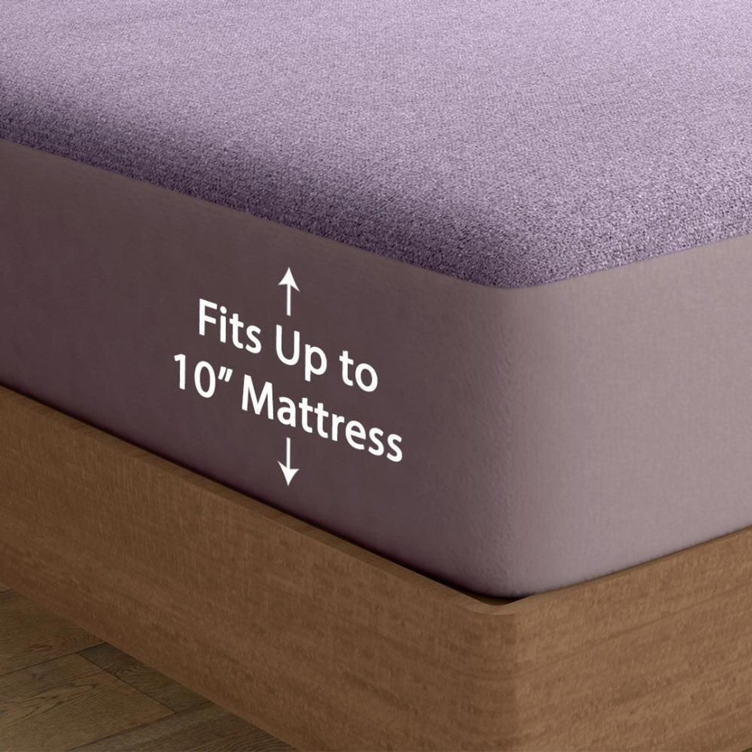 Image of Wakefit Queen Size Elastic Strap Terry Cotton Waterproof, Stretchable, Breathable Mattress Cover (191 cm x 168 cm, Purple)
