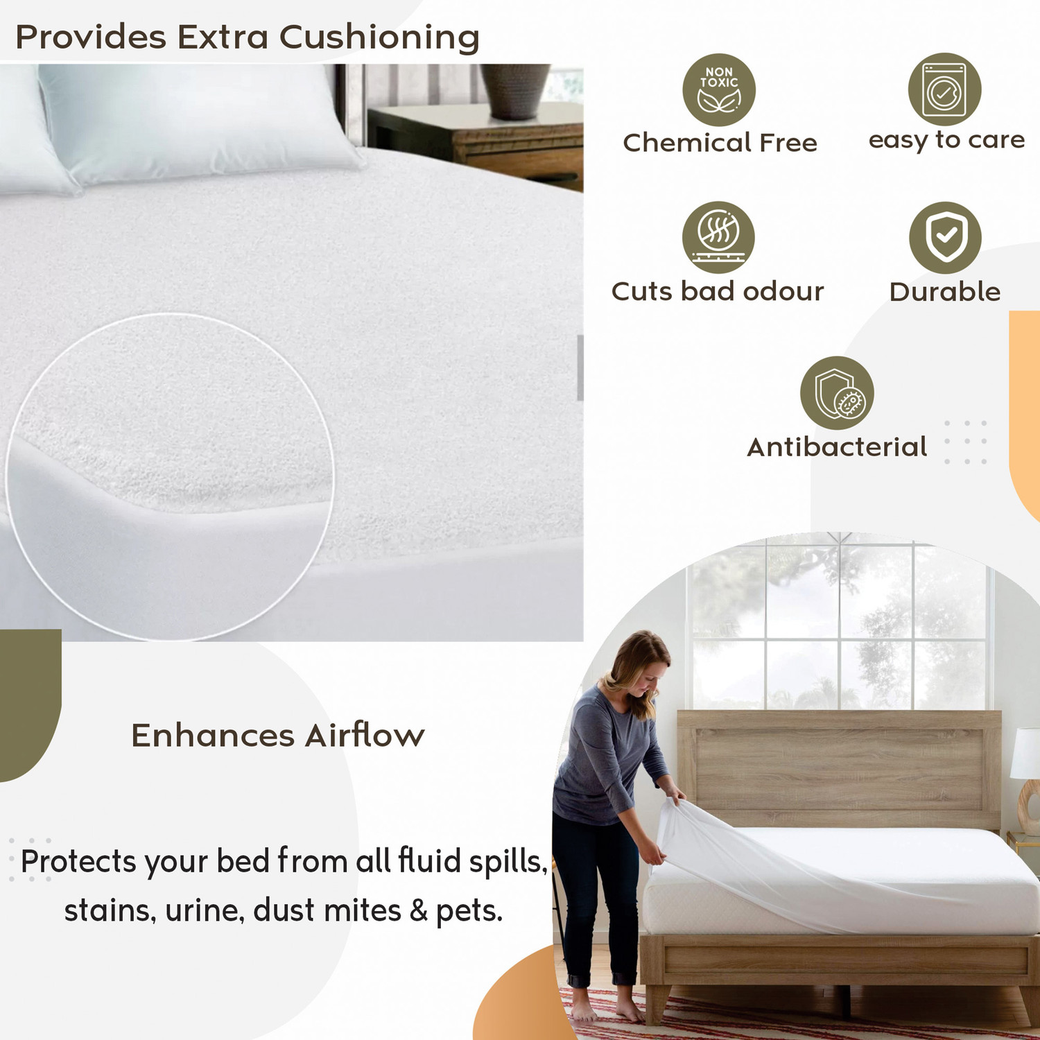 Image of AYKA Single Size Fitted Terry Cotton Waterproof, Breathable, Stretchable Mattress Cover