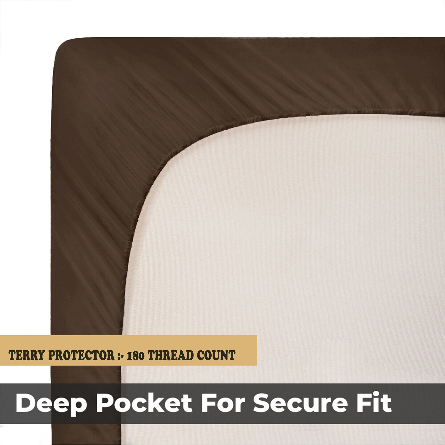 Image of CRAZY WORLD Queen Size Fitted Terry Cotton Breathable, Stretchable, Waterproof Mattress Cover (198.12 cm x 152.4 cm, Brown)