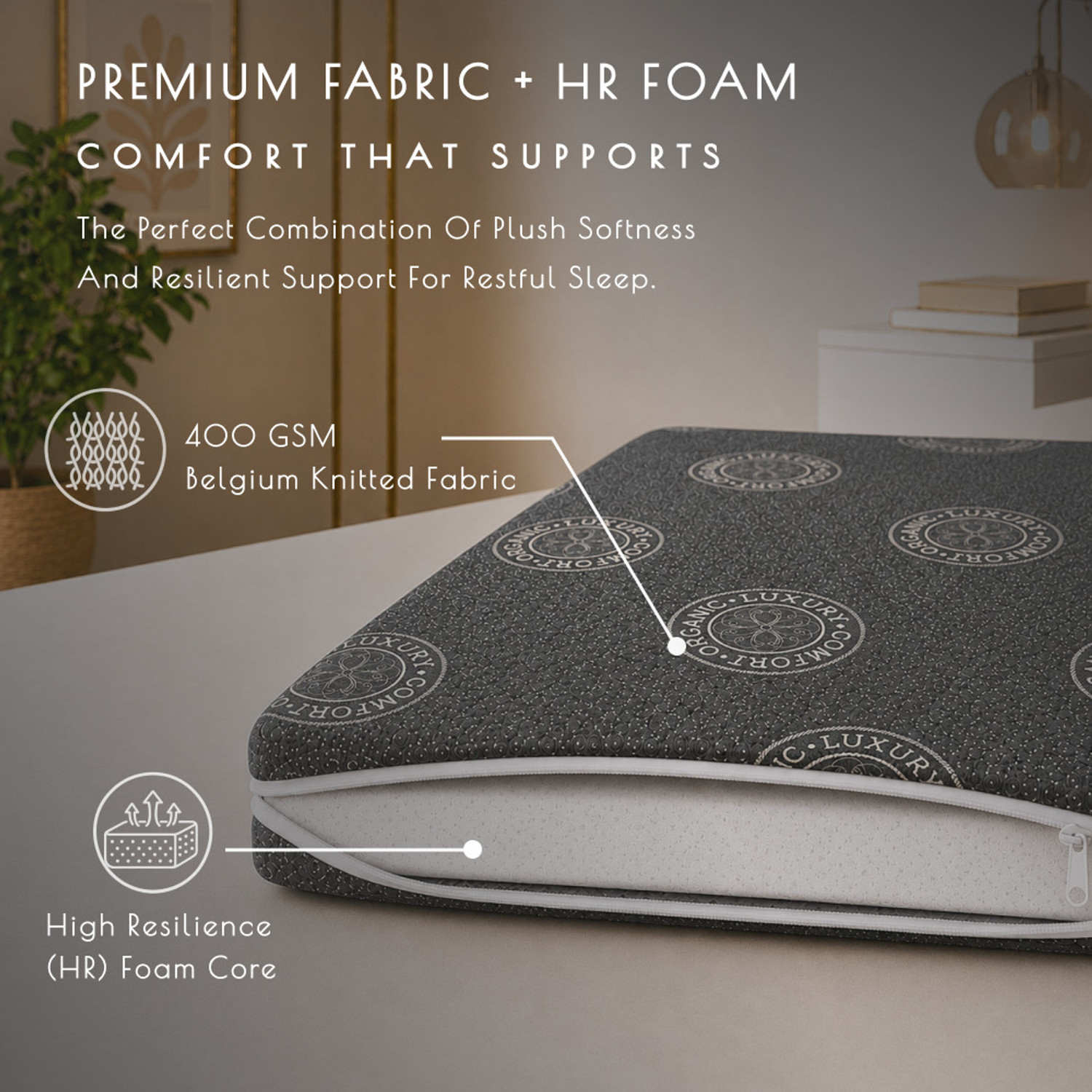 Image of VRIKSHH 2 inch (5.08 cm) Double Size HR Foam Mattress Topper (182.88 cm x 152.4 cm, Grey)