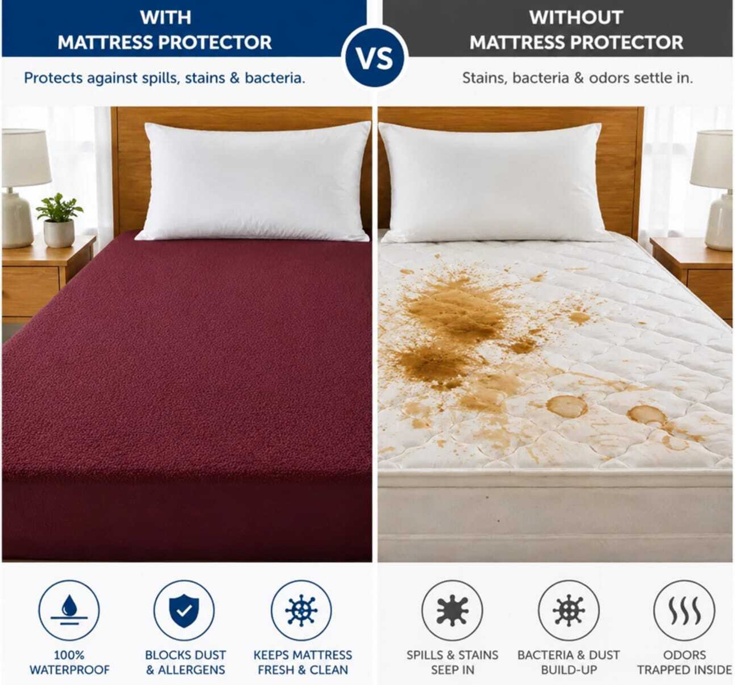 Image of BHARAT GRIHA Double, Queen, King Size Fitted Cotton Waterproof, Stretchable, Breathable Mattress Cover
