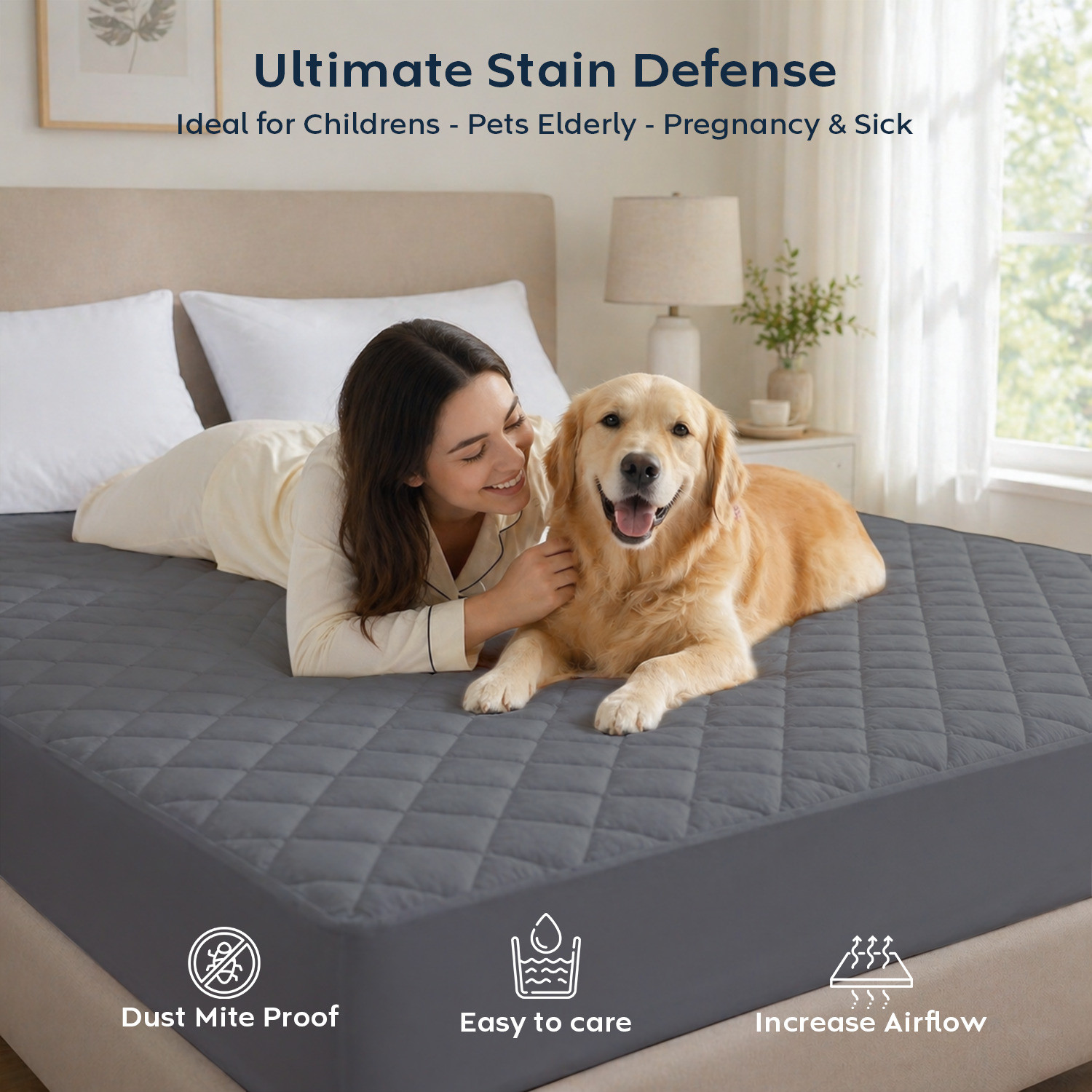 Image of compal Double Size Fitted Polycotton Waterproof, Breathable, Stretchable Mattress Cover
