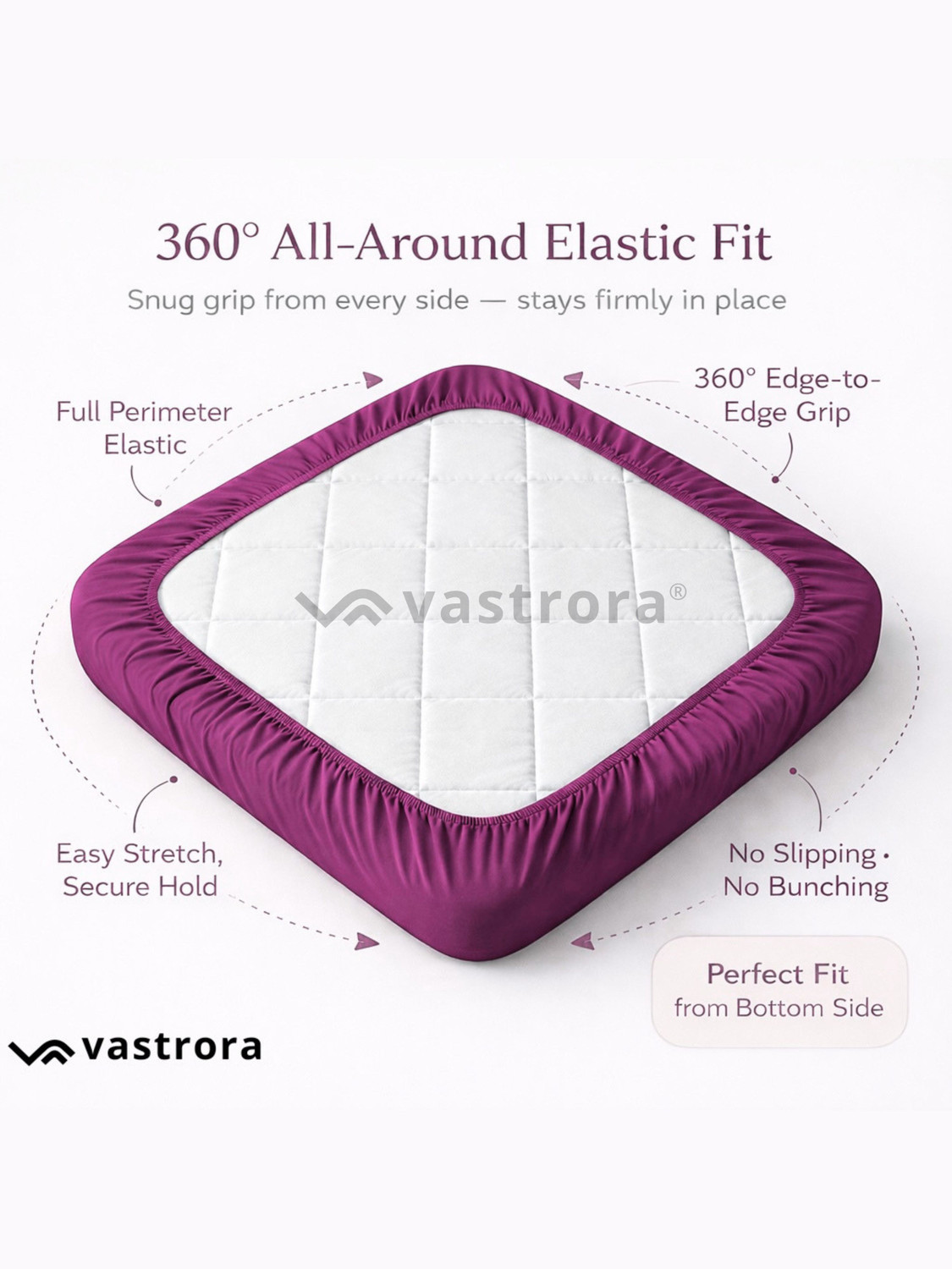Image of Vastrora Double Size Fitted Terry Cotton Breathable, Stretchable, Waterproof Mattress Cover