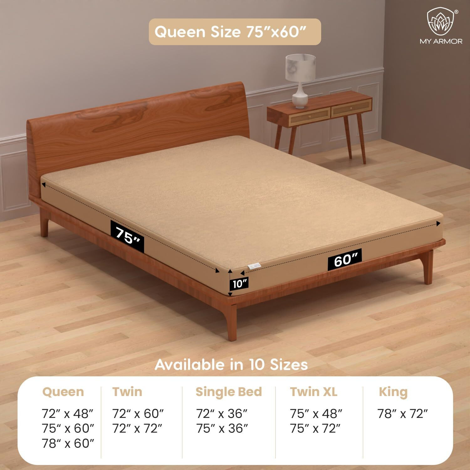 Image of MY ARMOR Queen Size Fitted Terry Cotton Breathable, Stretchable, Waterproof Mattress Cover