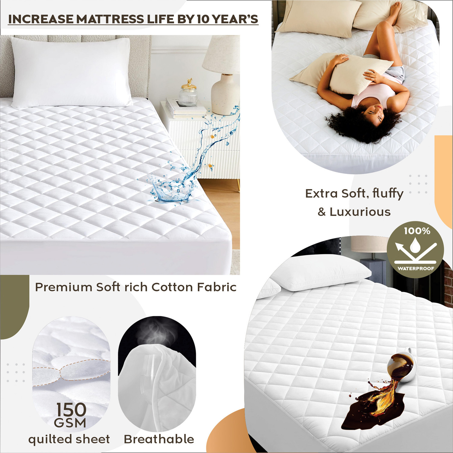 Image of AYKA Single Size Fitted Cotton Waterproof, Breathable, Stretchable Mattress Cover