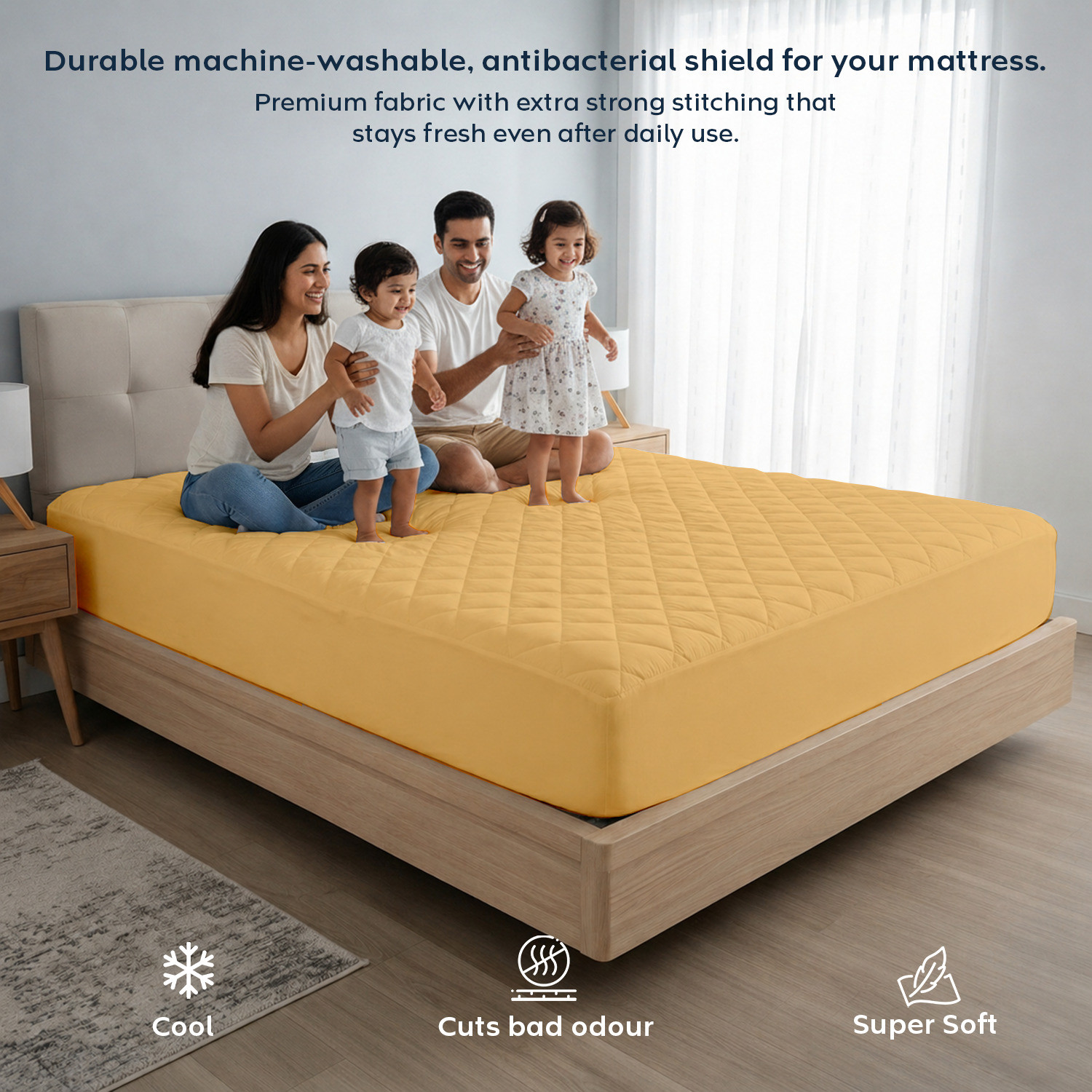 Image of compal Double Size Fitted Polycotton Breathable, Waterproof, Stretchable Mattress Cover