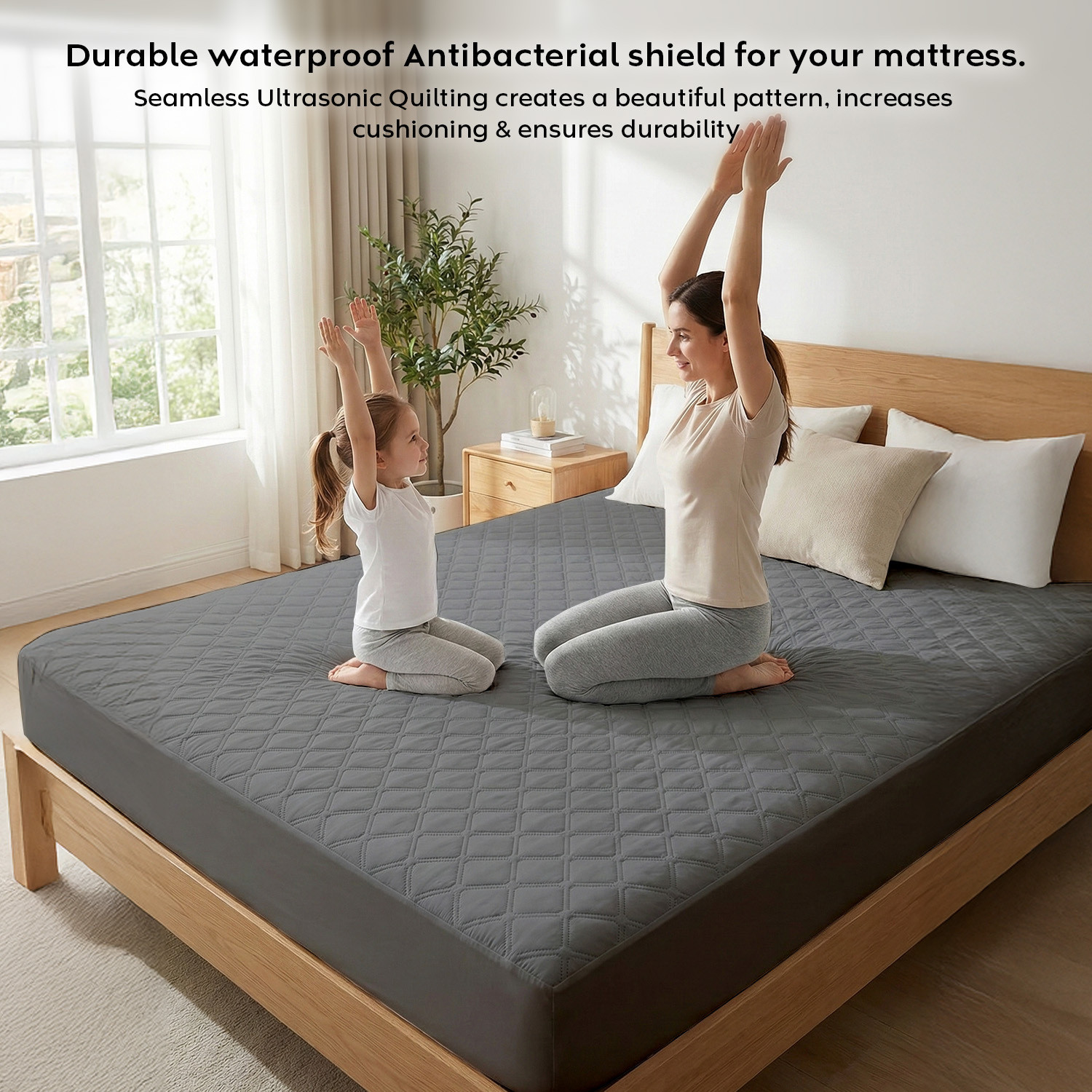 Image of AYKA Double Size Fitted Cotton Waterproof, Breathable, Stretchable Mattress Cover
