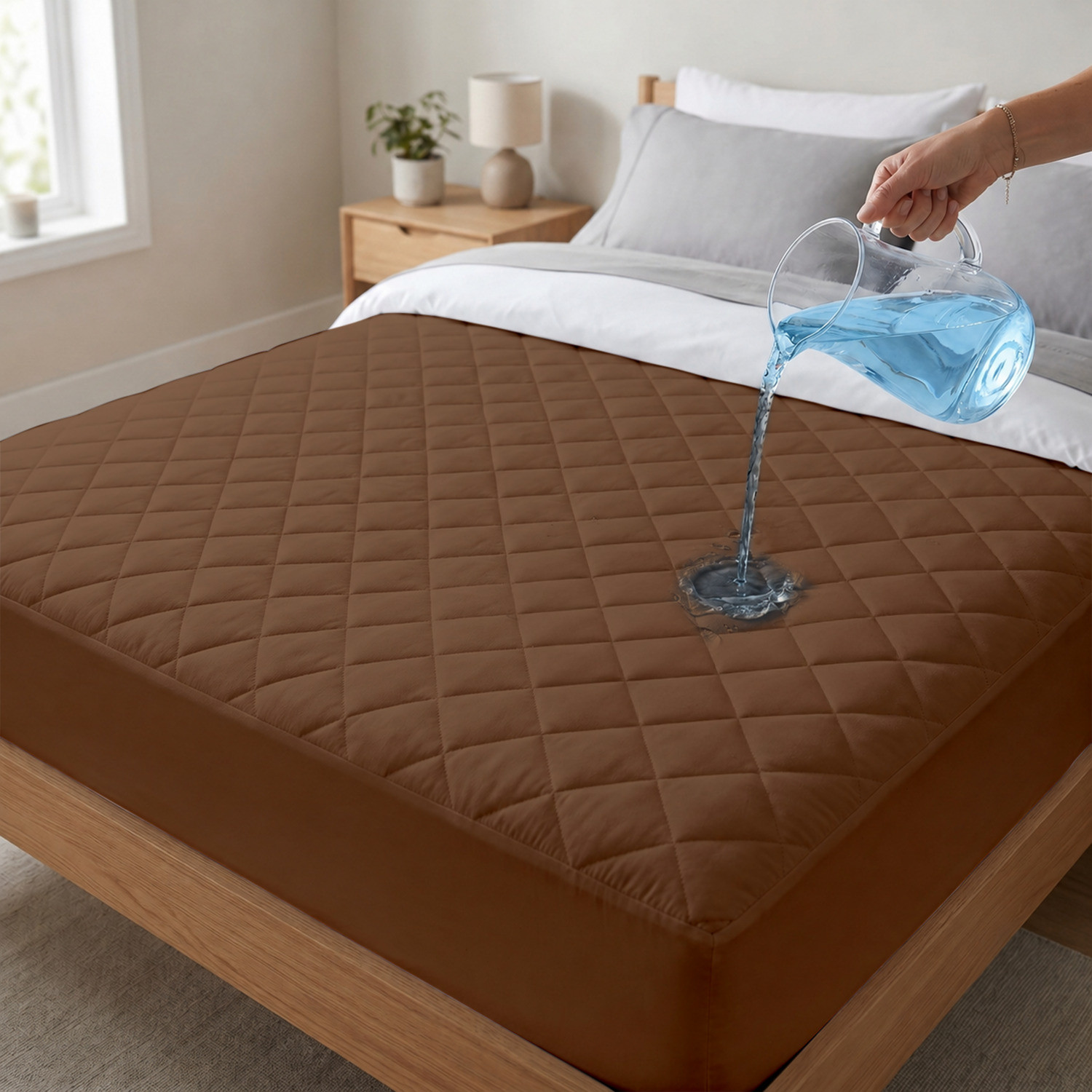 Image of compal Double Size Fitted Polycotton Waterproof, Breathable, Stretchable Mattress Cover