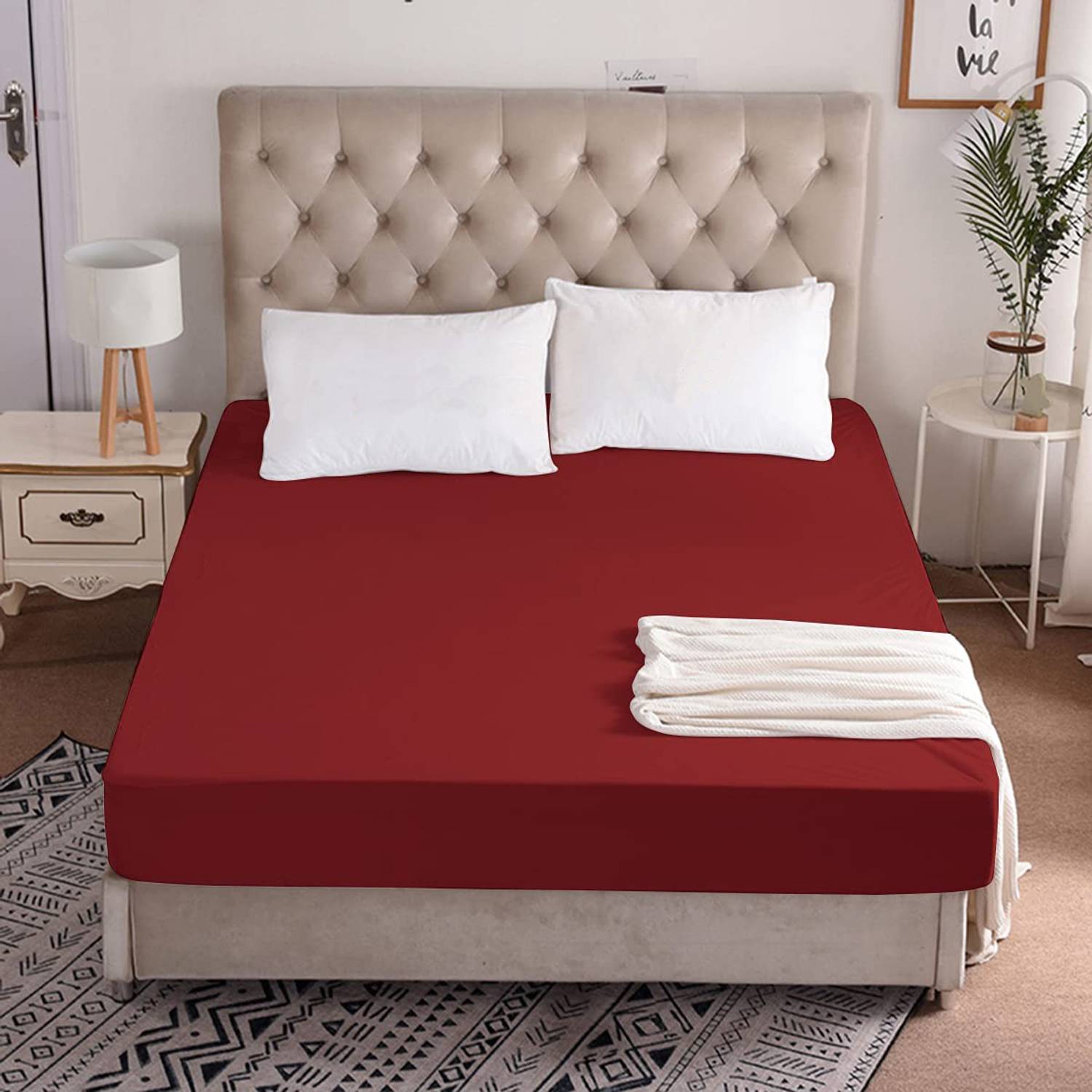 Barbarik Double Size Fitted Terry Cotton Breathable, Stretchable, Waterproof Mattress Cover