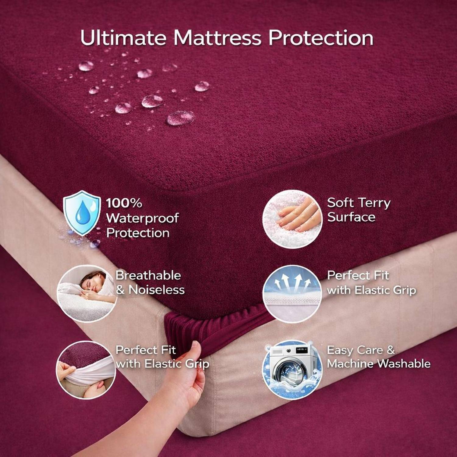 Teja Queen, King, Double Size Fitted Mattress Cover - Image 3