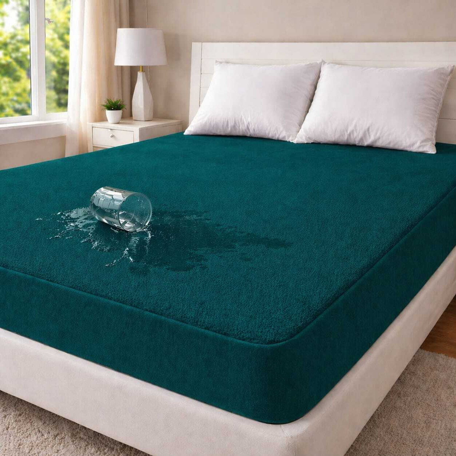 Image of Teja Queen, King, Double Size Fitted Cotton Breathable, Stretchable, Waterproof Mattress Cover