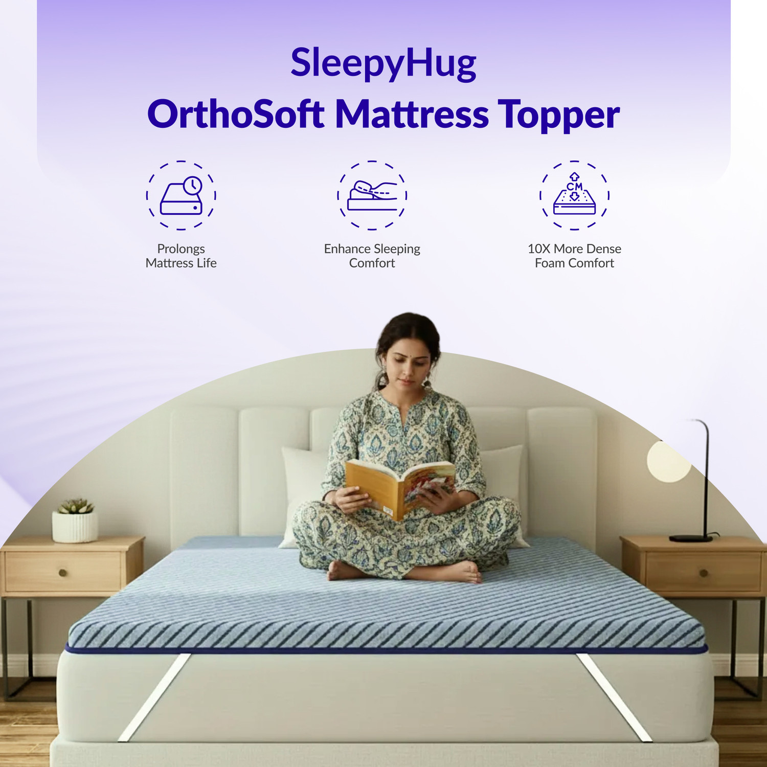 Image of SleepyHug 2 inch (5.08 cm) Queen Size Foam Breathable Mattress Topper