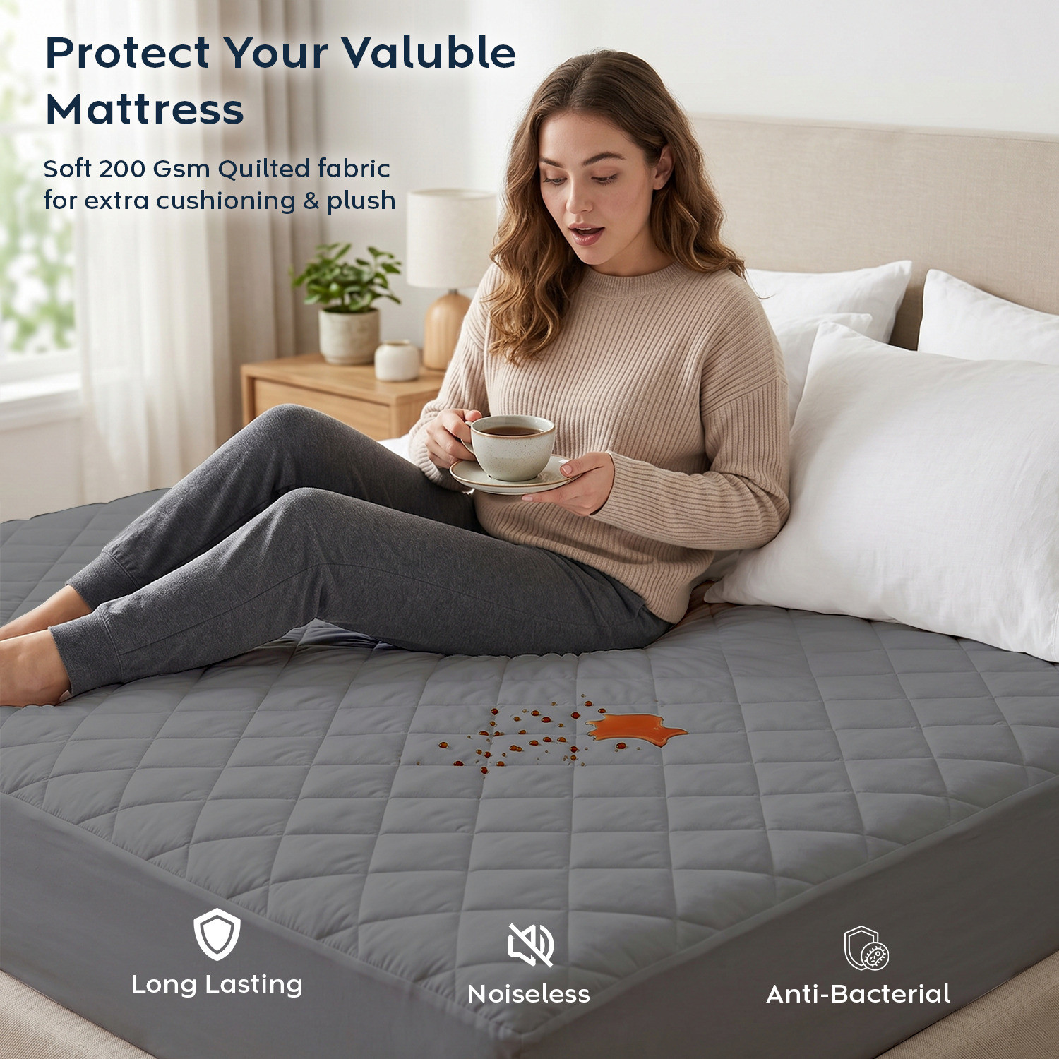 Image of compal Double Size Fitted Polycotton Waterproof, Breathable, Stretchable Mattress Cover