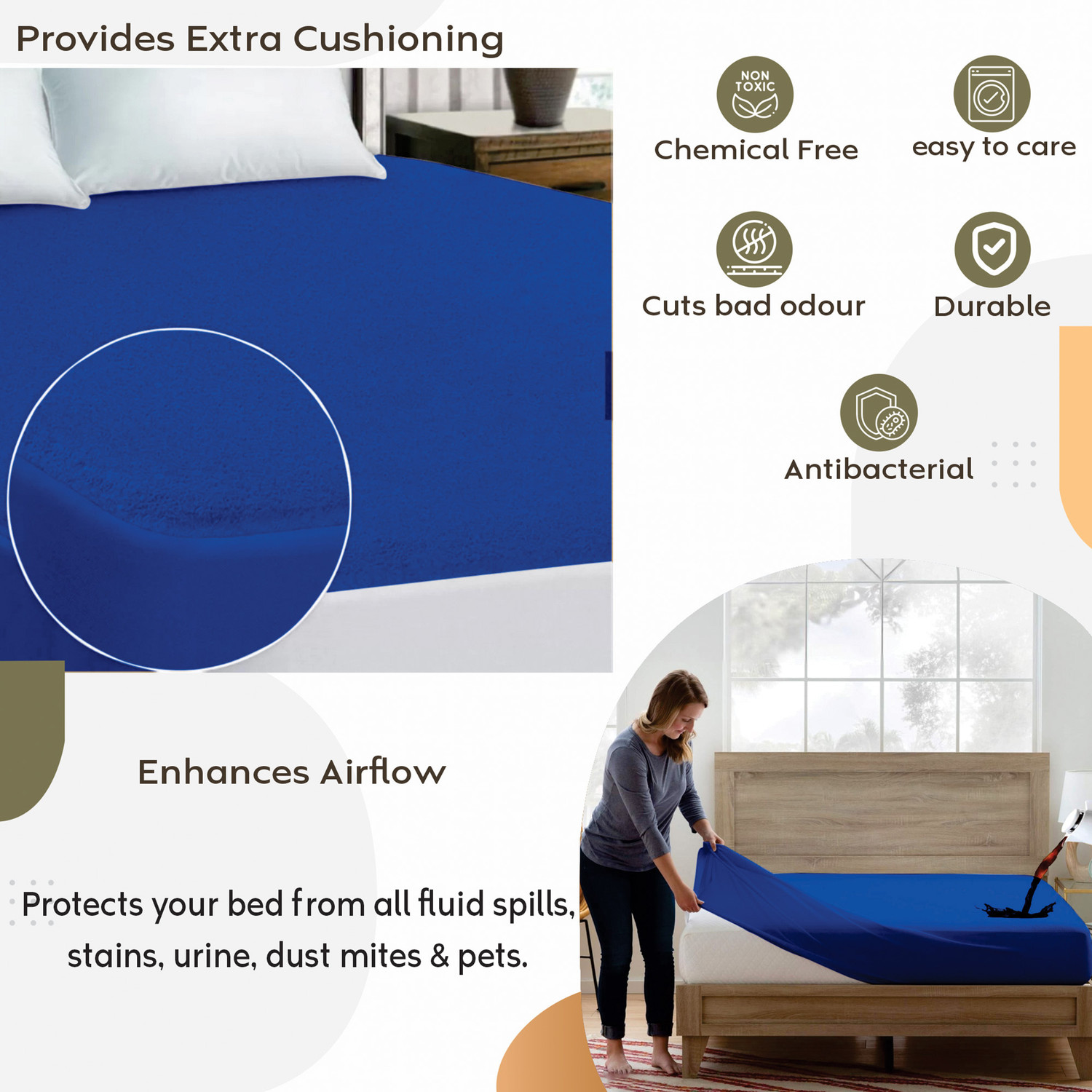 Image of AYKA Single Size Fitted Terry Cotton Waterproof, Breathable, Stretchable Mattress Cover