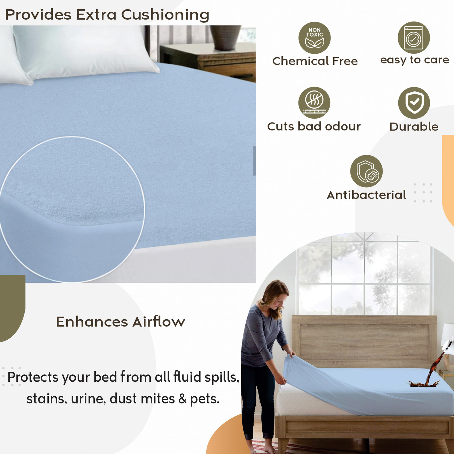 Image of AYKA Single Size Fitted Terry Cotton Waterproof, Breathable, Stretchable Mattress Cover