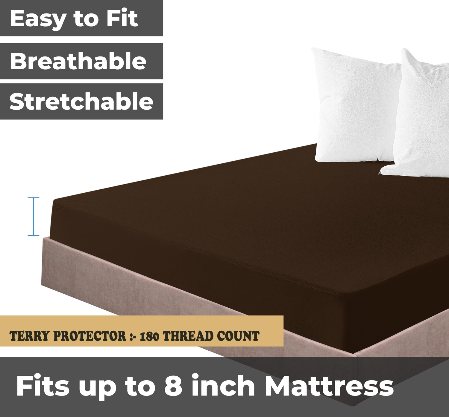 Image of CRAZY WORLD Queen Size Fitted Terry Cotton Breathable, Stretchable, Waterproof Mattress Cover (198.12 cm x 152.4 cm, Brown)